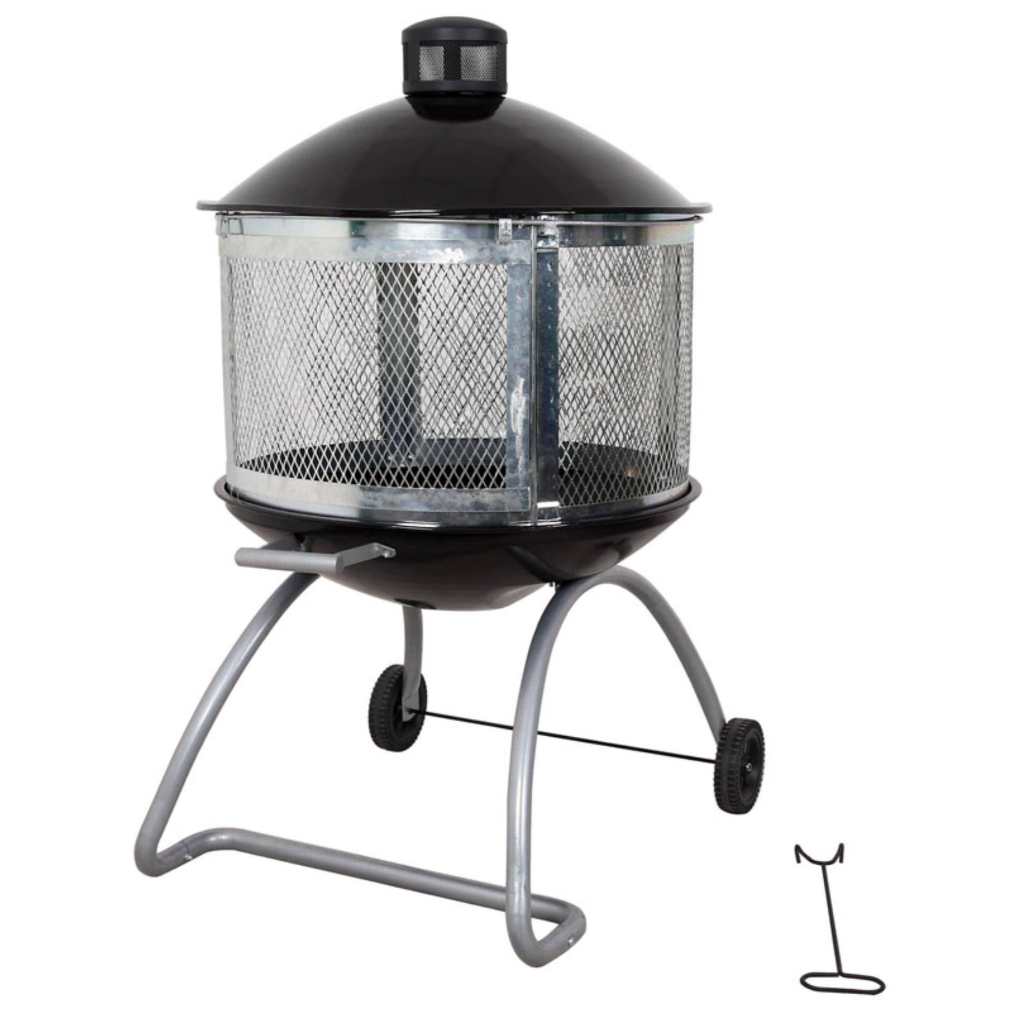 Living Accents 28 in. W Porcelain/Steel Round Wood Fire Pit, Black