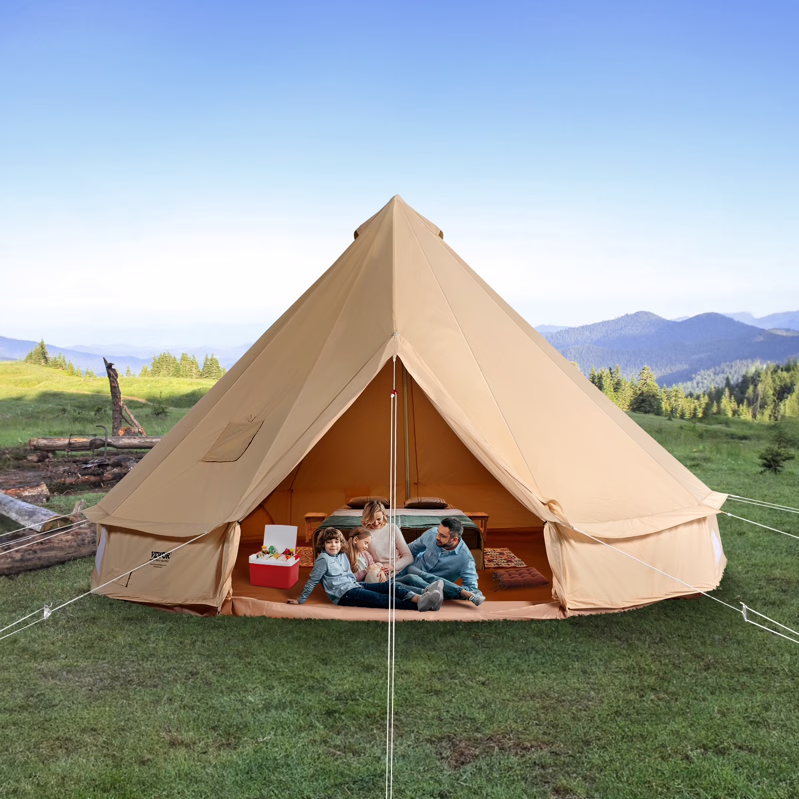 Canvas Bell Tent 6m/19.68ft 4-Season Camping Yurt Tent with Stove Jack