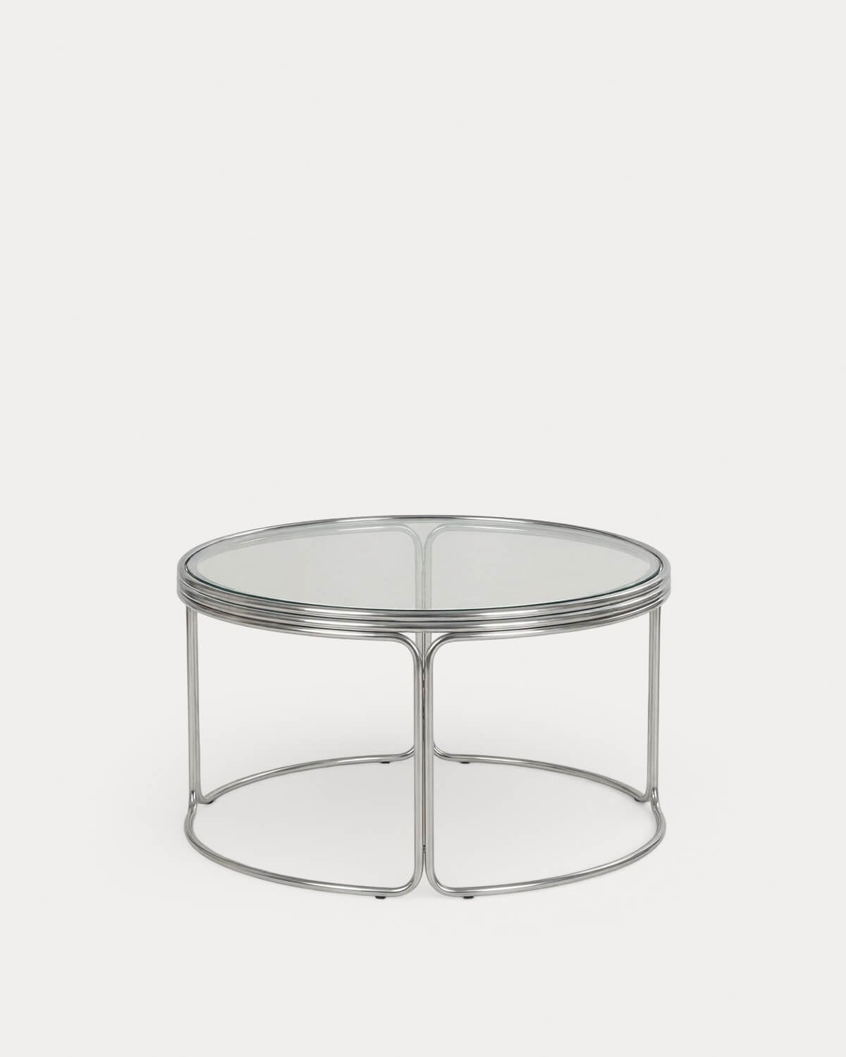 Massia - Mesa de Centro Redonda de Metal y Cristal Templado (Ø80 cm) Massia