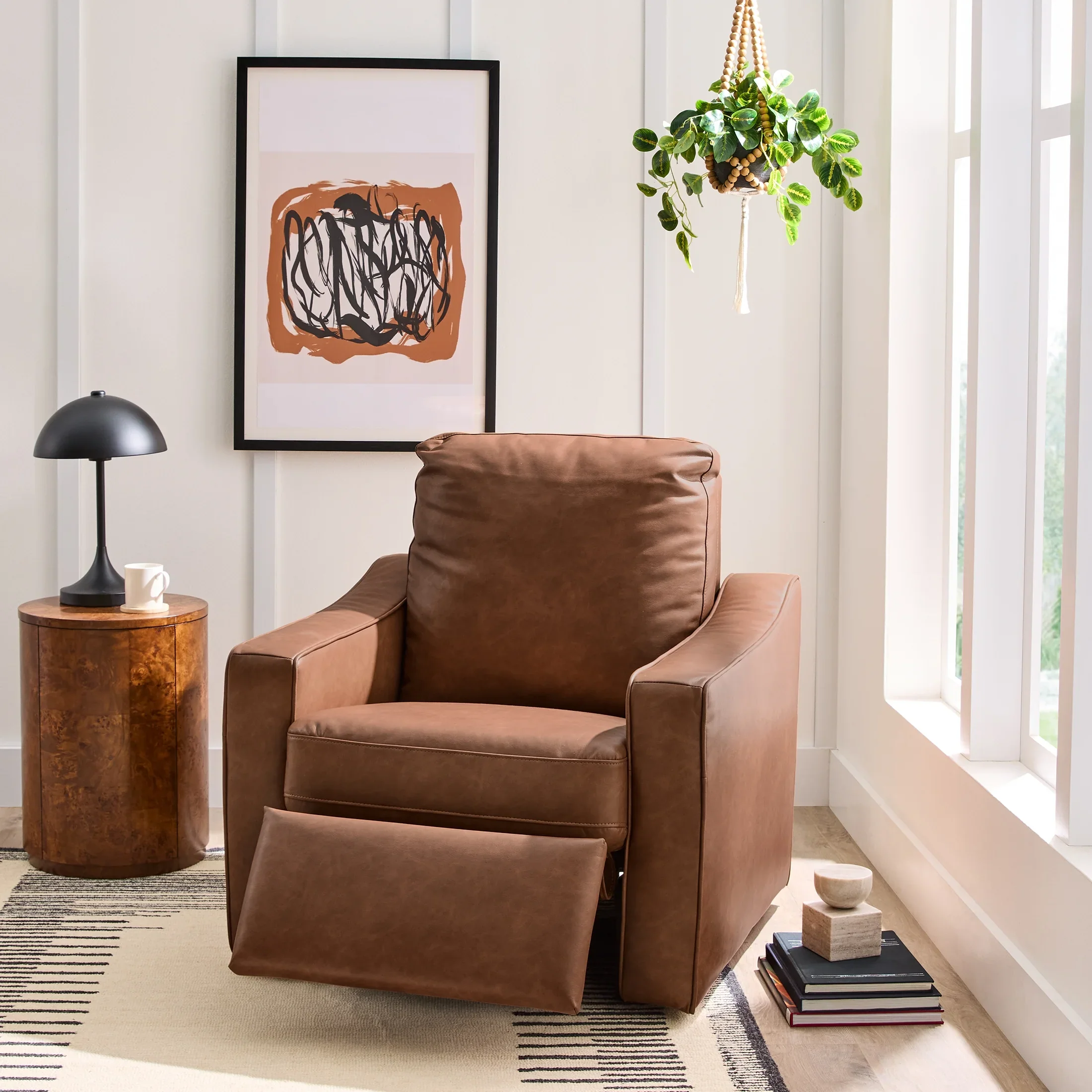Better Homes & Gardens Allen Push-Button Power Recliner Chair, Cocoa Faux Leather