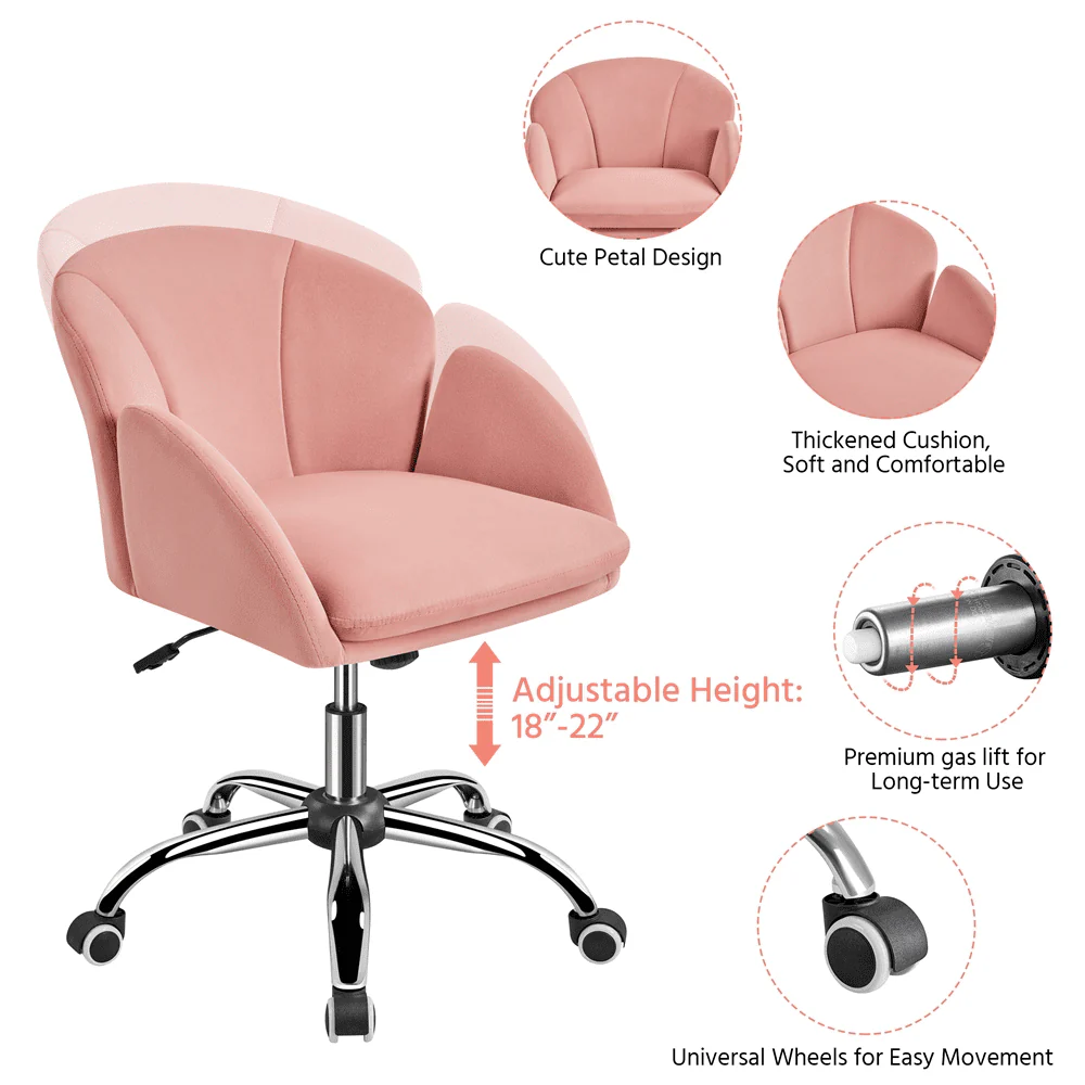 Yaheetech Modern Vanity Chair Swivel Rolling Chair with Armrests, Pink(1/Black) Image 6