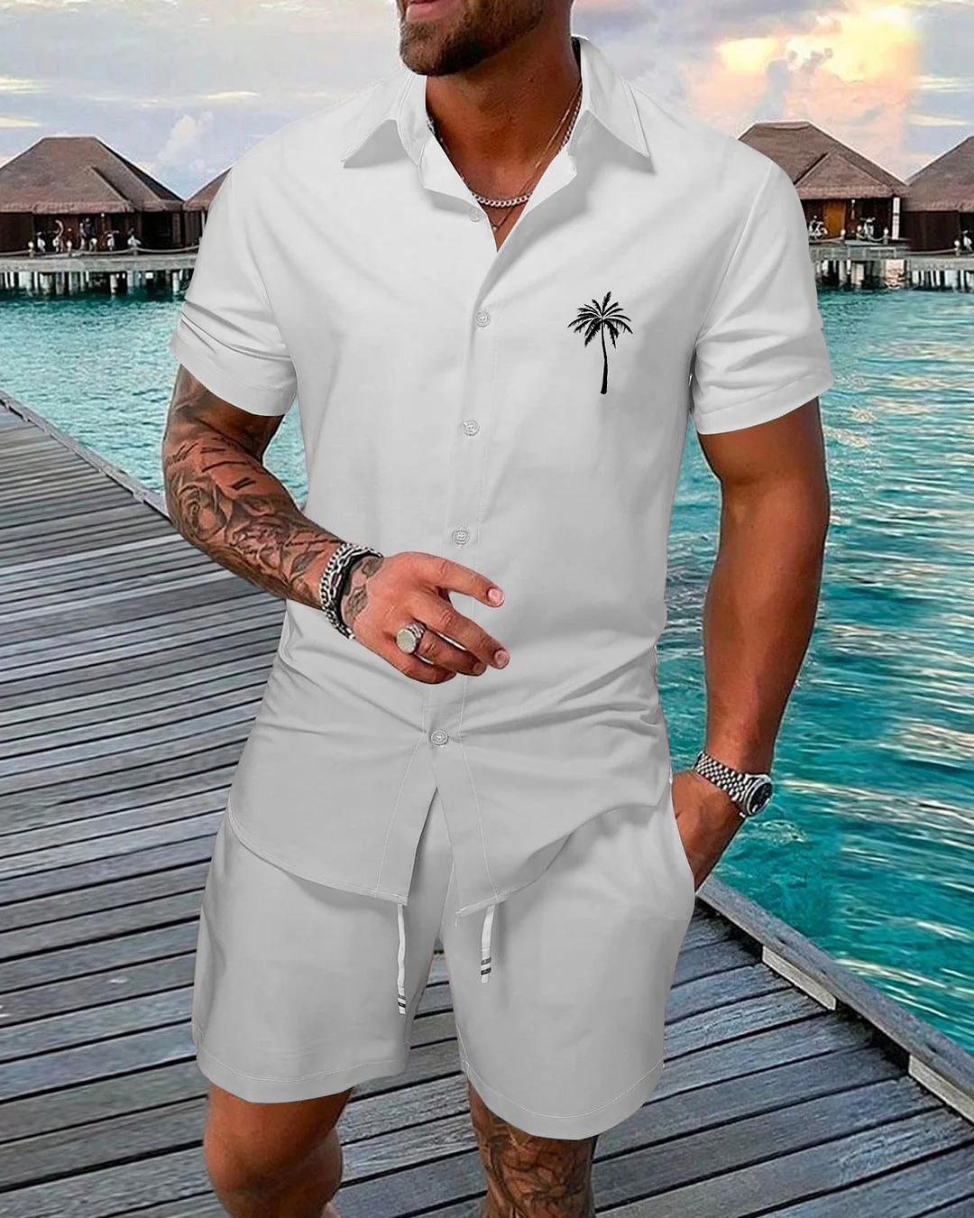Ensemble chemise à manches courtes Suitmens pour hommes, motif vacances à la plage à Hawaï, référence 221