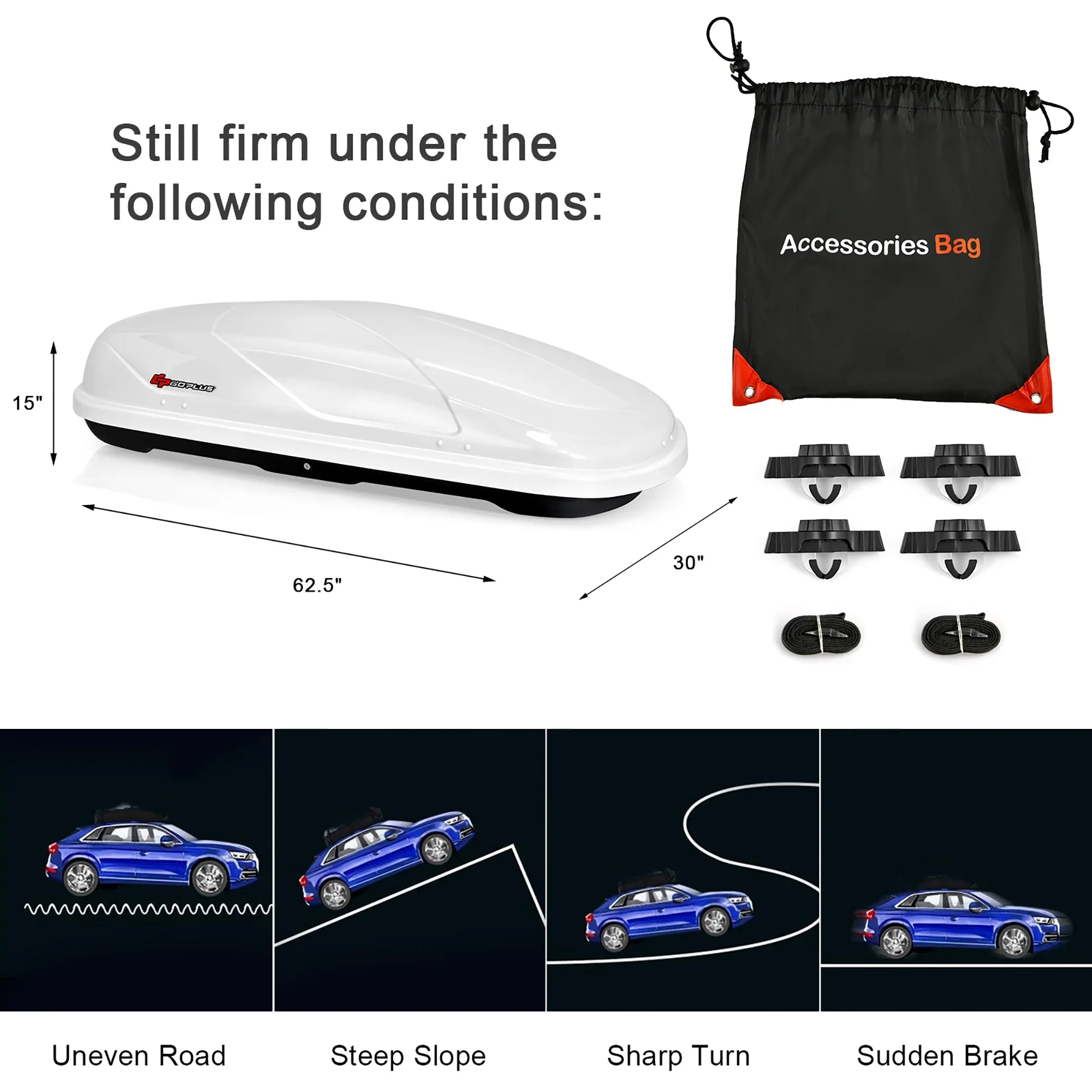 Goplus 14 Cubic Feet Cargo Box Dual-Sided Opening Rooftop Carrier Heavy Duty White