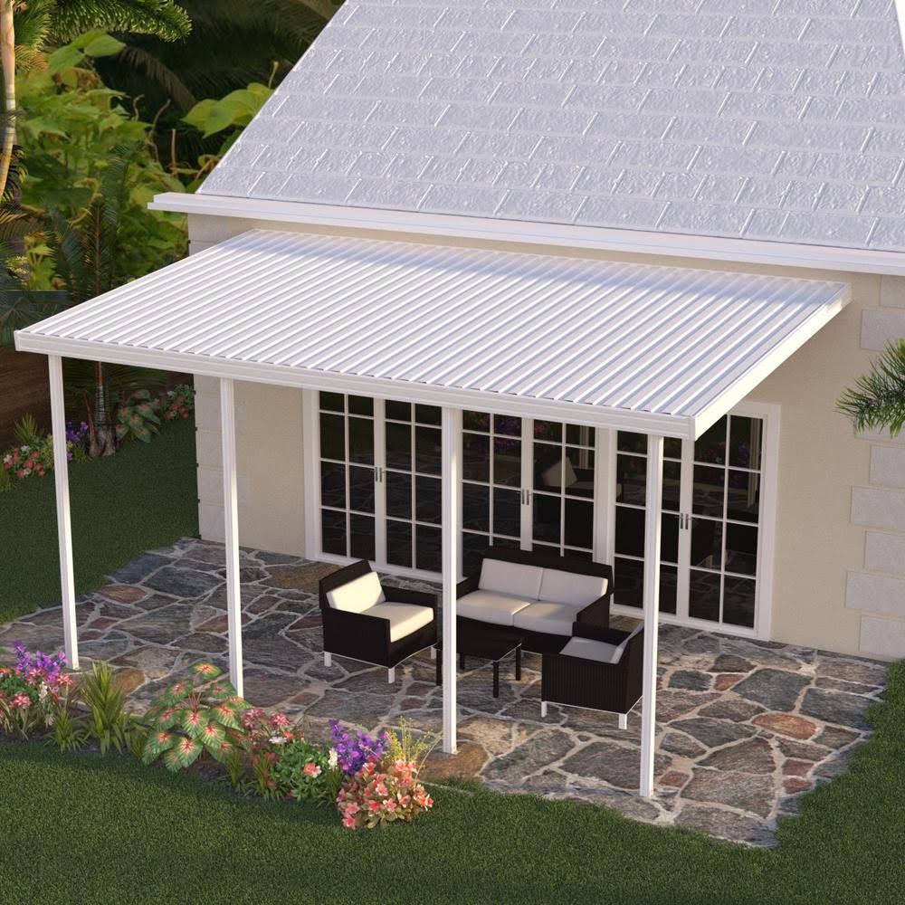Integra 20 ft. x 10 ft. White Aluminum Attached Solid Patio Cover with 4 Posts (20 lbs. Live Load)