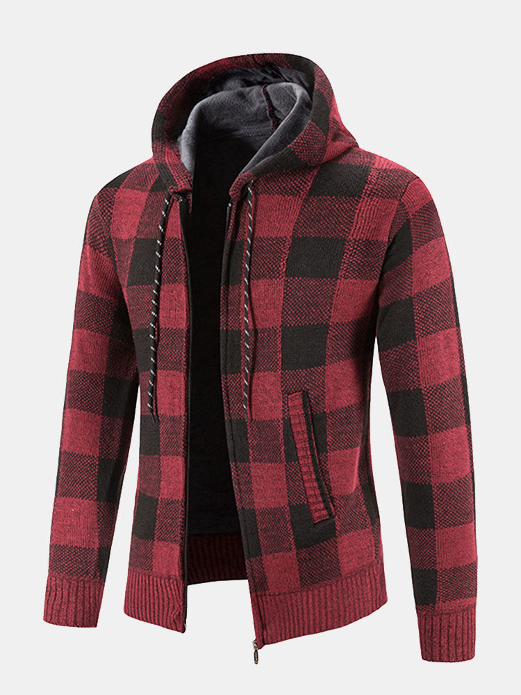 Pull à capuche zippé à carreaux