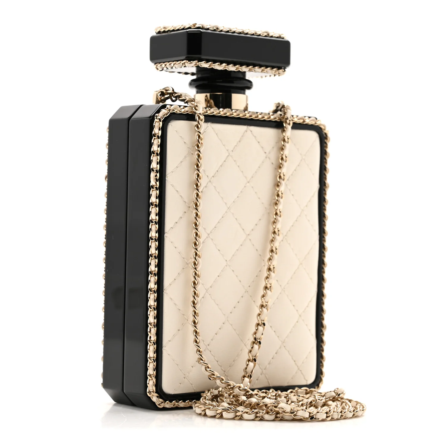 Plexiglass Lambskin Quilted Perfume Bottle Clutch White Black