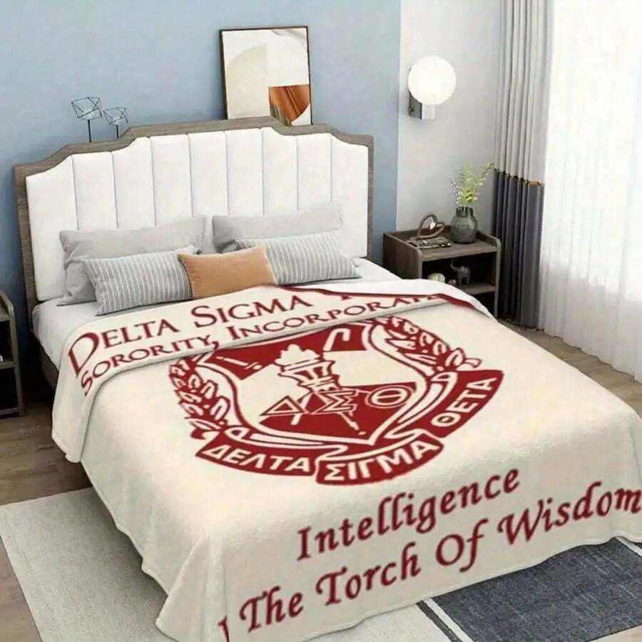 Soft Blanket - Vibrant Red And White Badge Design, Polyester Flannel All-Season Comfortable Throw Blanket, Ideal Gift For Sisters And Friends, Sisterhood Pride Home Decor, Distinctive Printed Pattern, Comfortable Texture, Fashionable Plush Shawl - wanlinfang