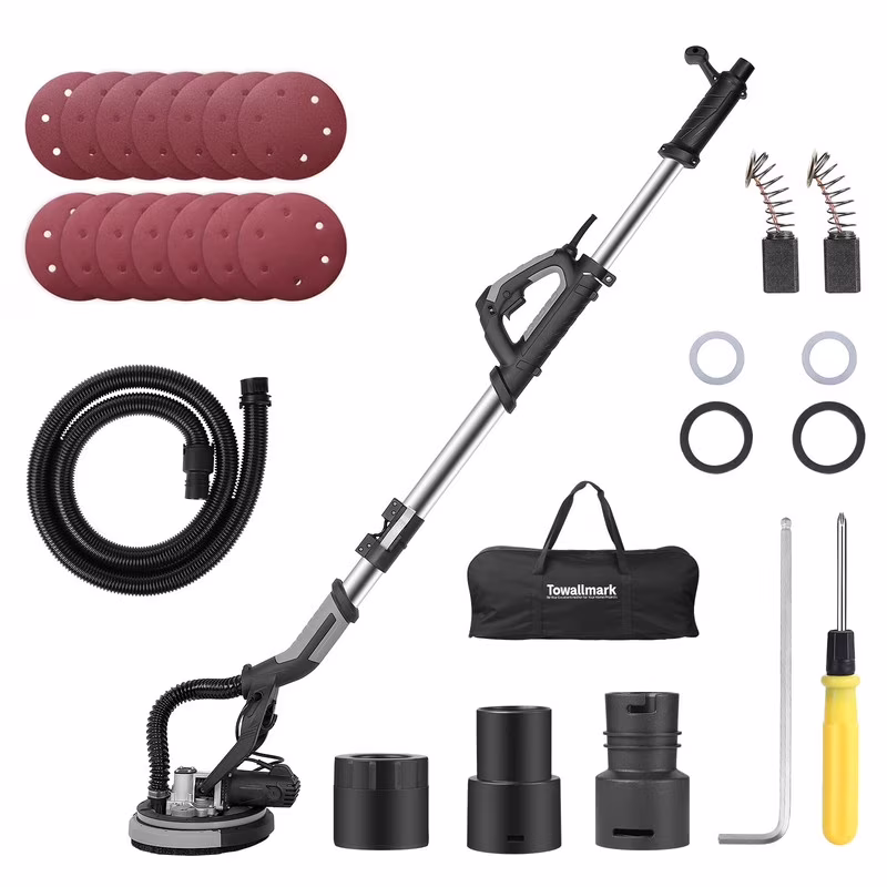 750W 7 Amp, Drywall Sander Electric, Popcorn Ceiling Removal Tool, 7 Speed 900-1800 RPM, with 14 Sanding Discs, Extendable Handle, Dust Hose Storage Bag