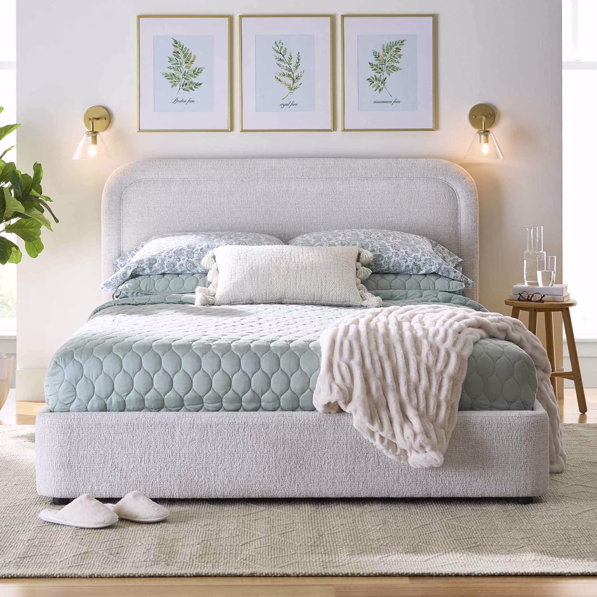Better Homes & Gardens Juliet King Boucle Platform Bed, Ivory