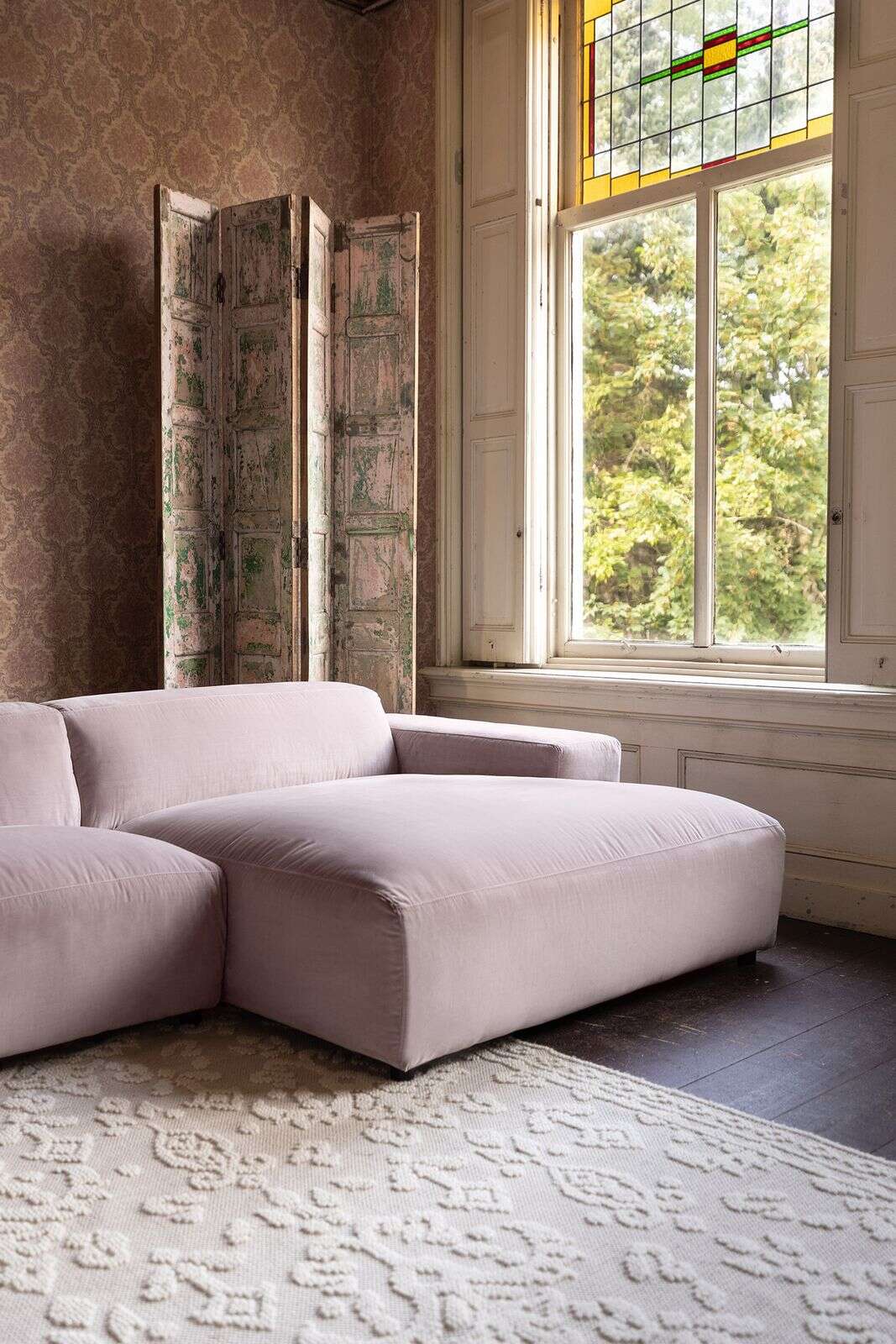 King 3-zits bank chaise longue links dentro ecru