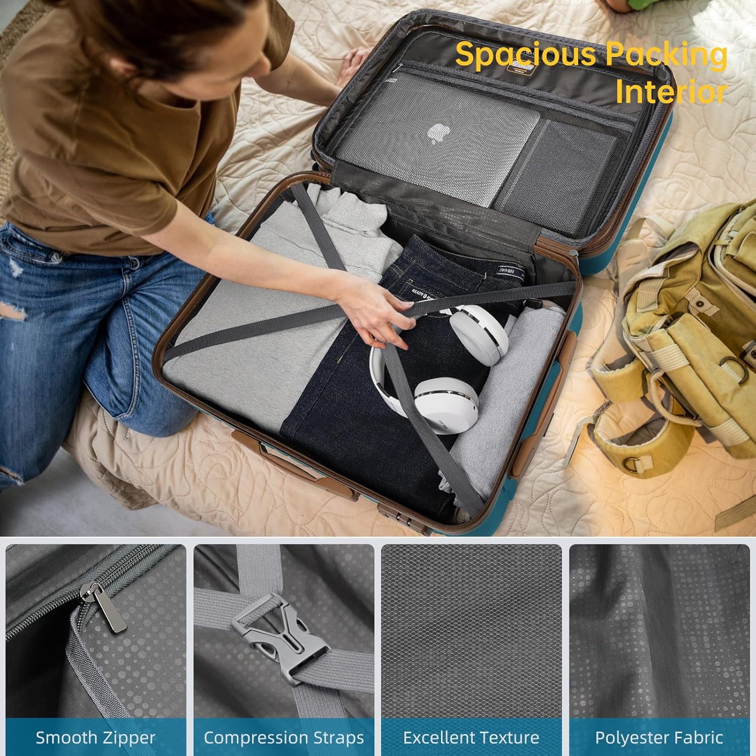 Ensemble de 6 valises, ensemble de valises rigides extensibles avec roulettes multidirectionnelles, ensemble de bagages à roulettes légers