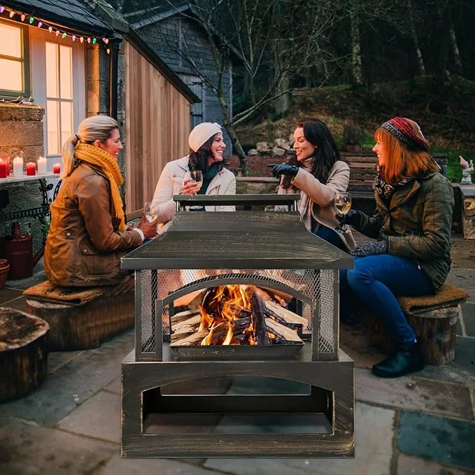 Fire Pit for Outside, 37" Outdoor Wood Burning Firepit , Patio Fireplace Square Metal Stove for Camping, Outdoor Heating, Bonfire and Picnic - Image 3