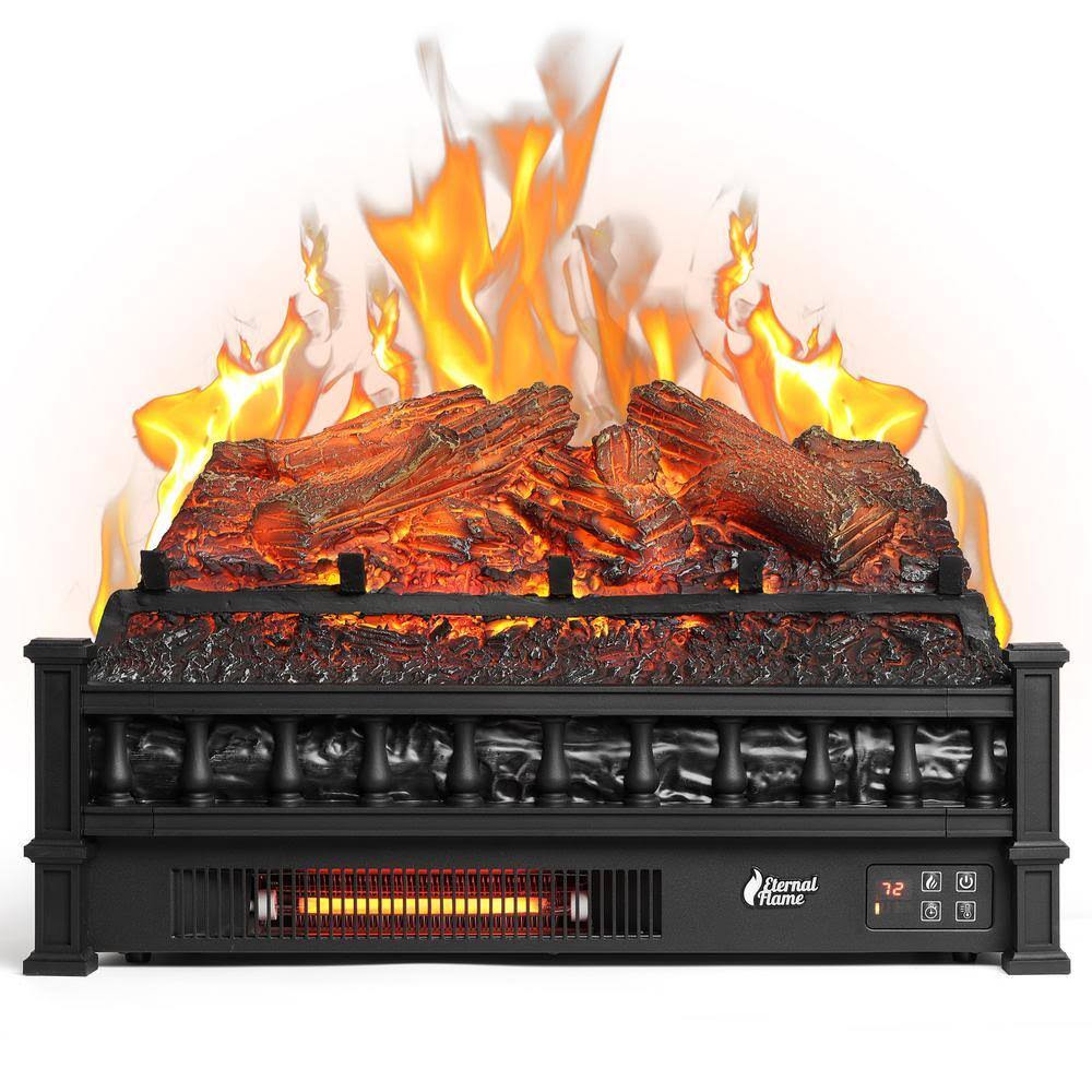 TURBRO Eternal Flame Infrared Electric Fireplace Logs, 23 in. Fireplace Insert Log Heater, Realistic Lemonwood Ember Bed, Black