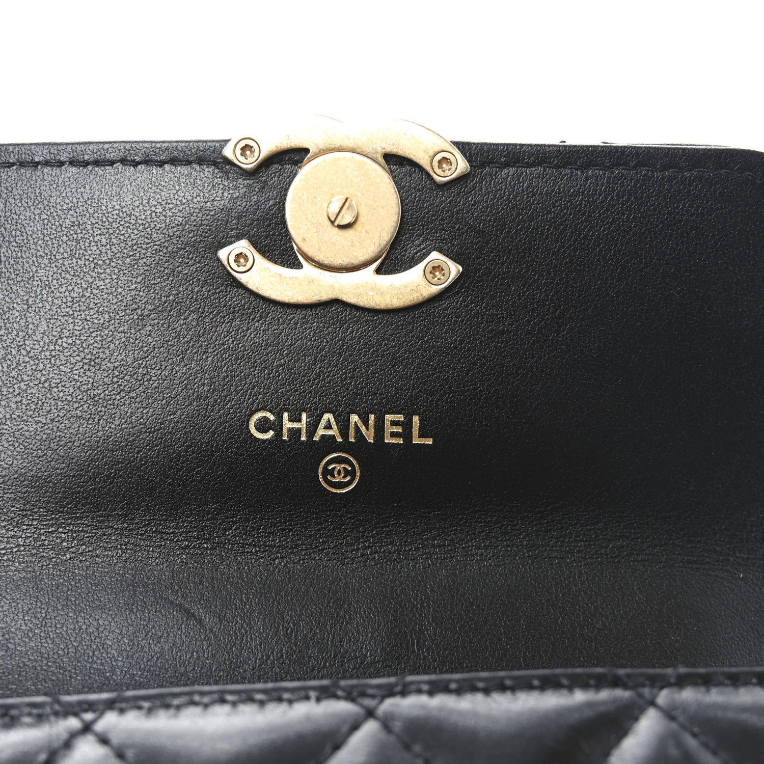 Calfskin Quilted Perfect Fit Coin Purse With Chain Black