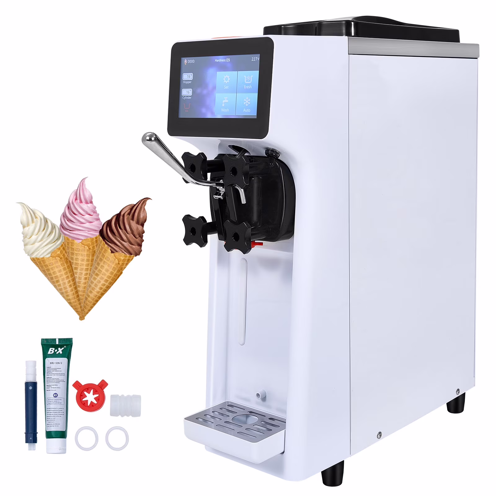 KFFKFF Commercial Ice Cream Machine 2.7 - 4gal/10 - 15 L/H 4 L Hopper Single Flavor Countertop Soft Serve Ice Cream Maker Auto Clean Pre - Cooling