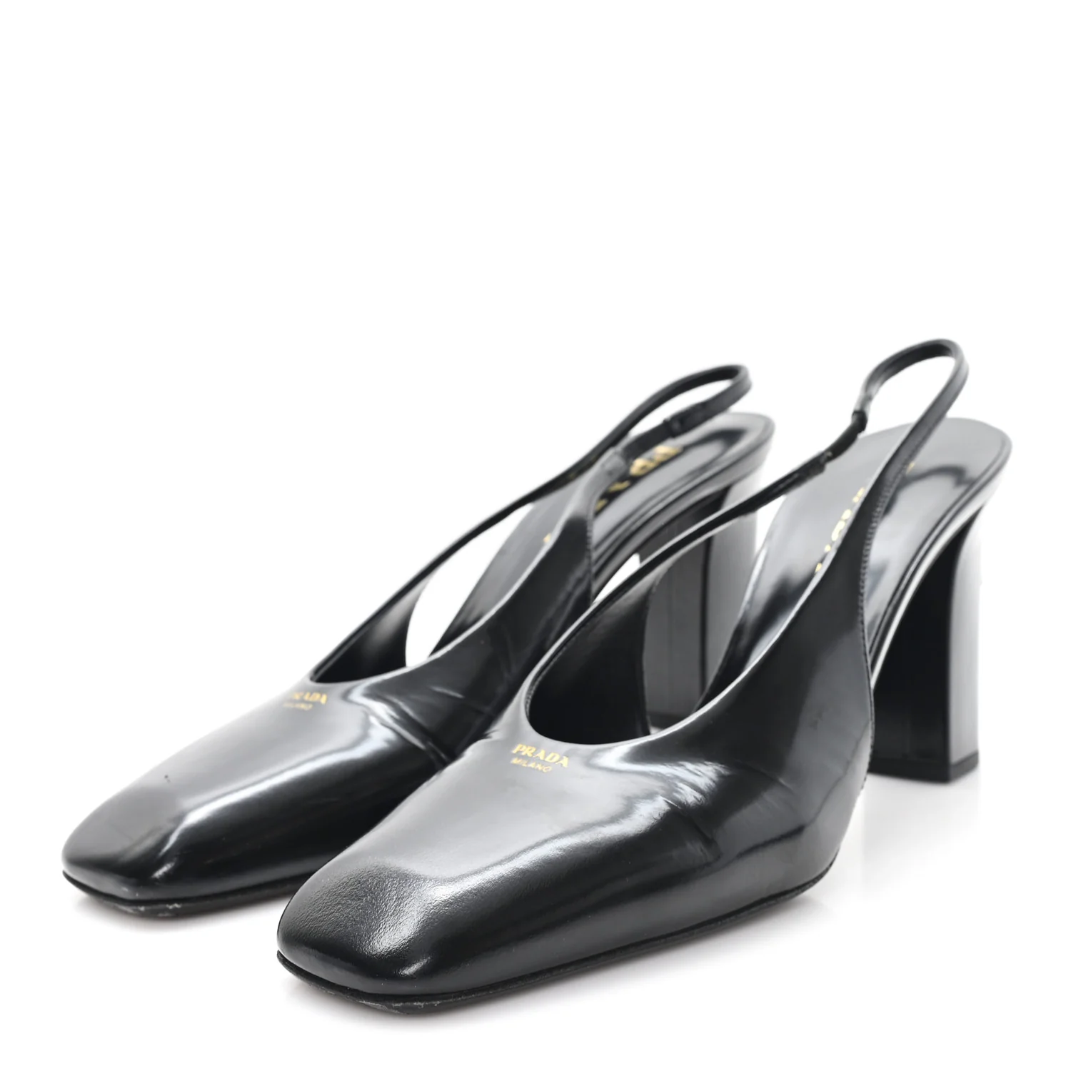 Patent Calfskin Square Toe 85mm Slingback Pumps 38 Black