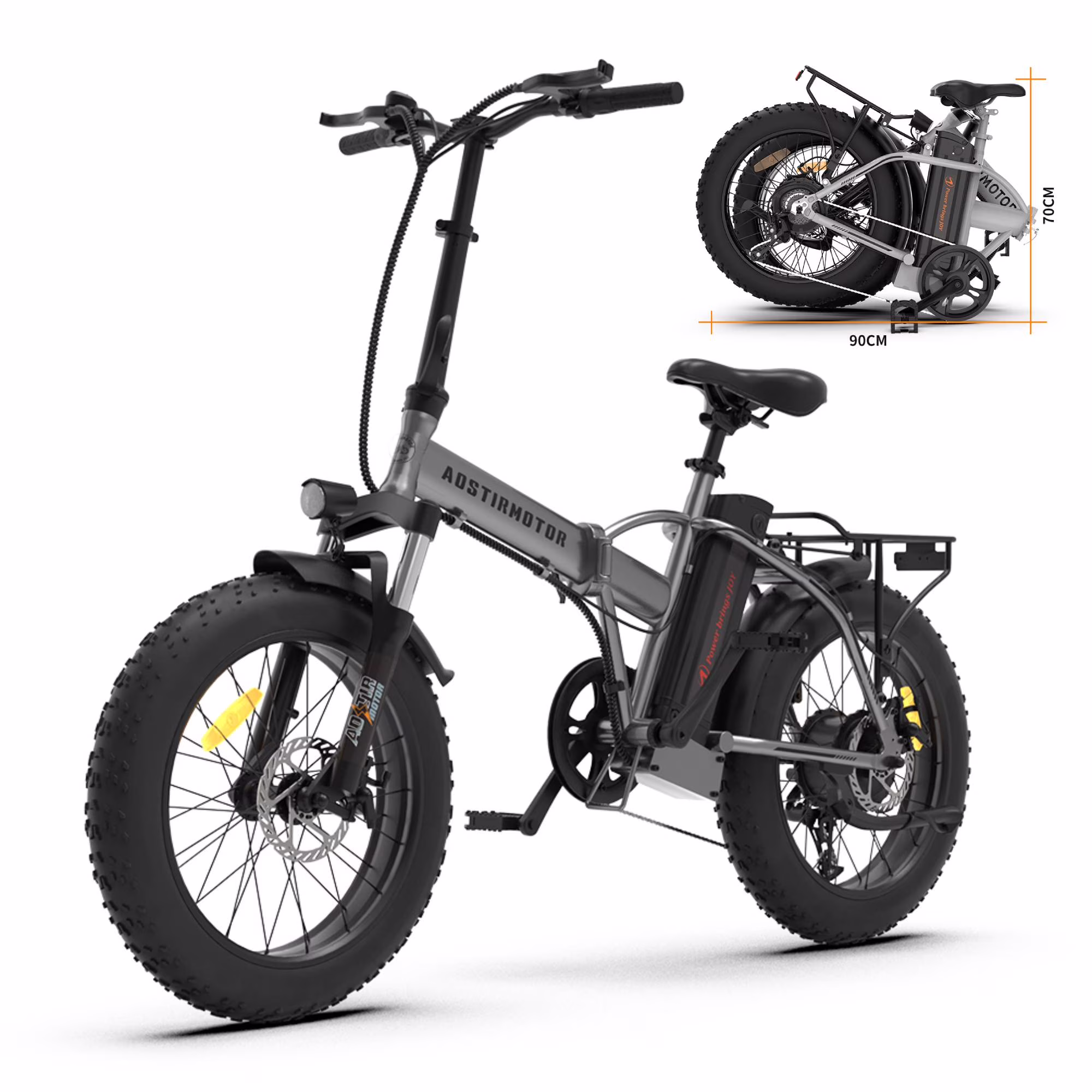 Aostirmotor Folding Electric Bike 20 in Fat Tire, with 750W Motor, 48V 12.5AH Removable Lithium Battery, Ebikes for Adults UL2849