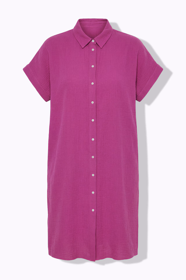 Muslin Cap Sleeve Button Down Shirt Dress