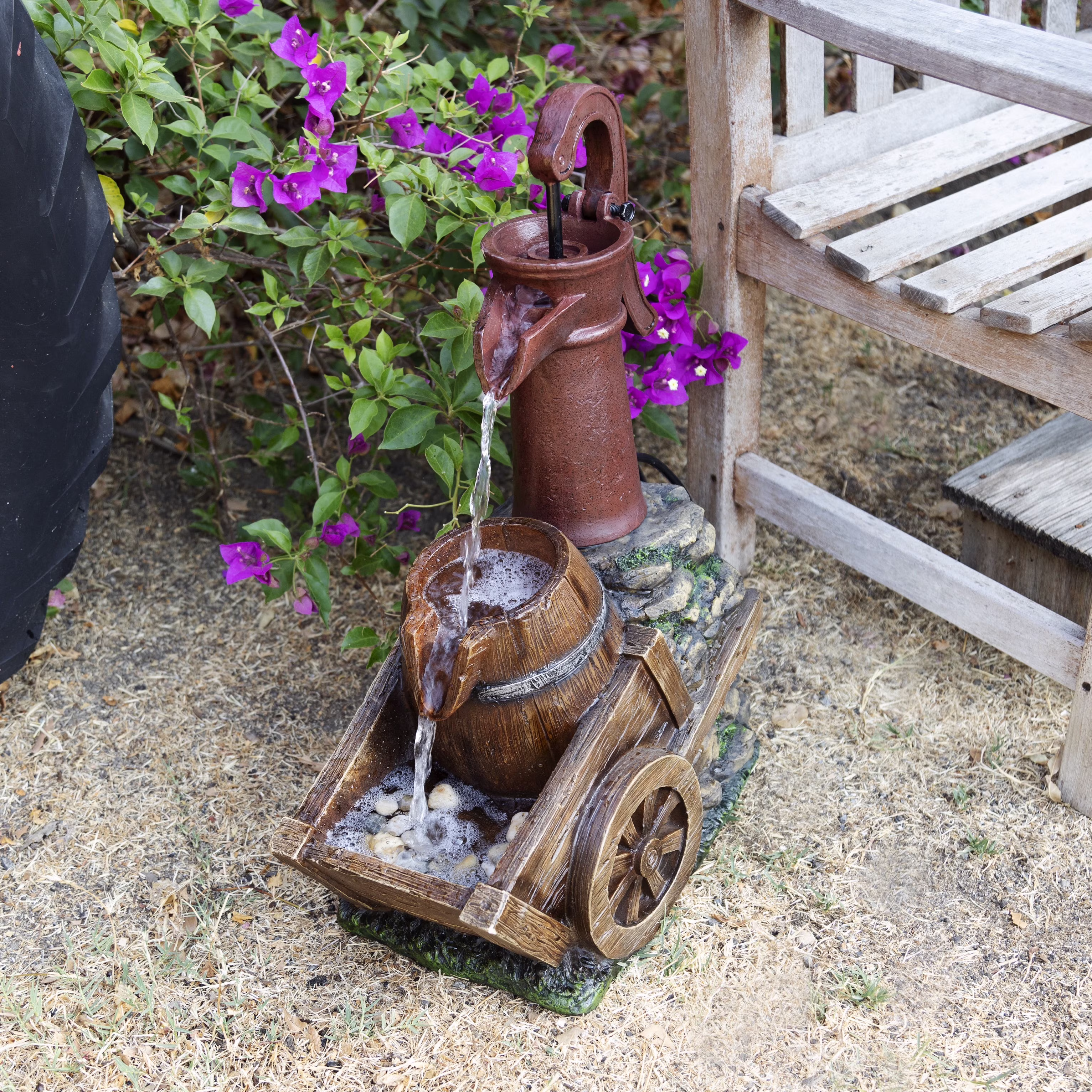 Vintage Barrel Water Pump with Buckets Fountain, 24 Inch Tall(24" H Vintage Barrel Pump Fountain) - Image 5