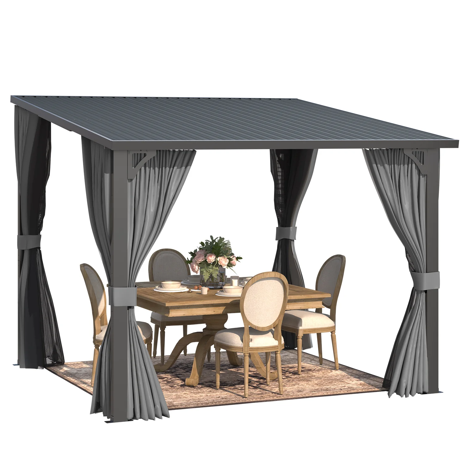 AECOJOY 10'x10' Outdoor Hardtop Metal Gazebo with Curtain and Netting