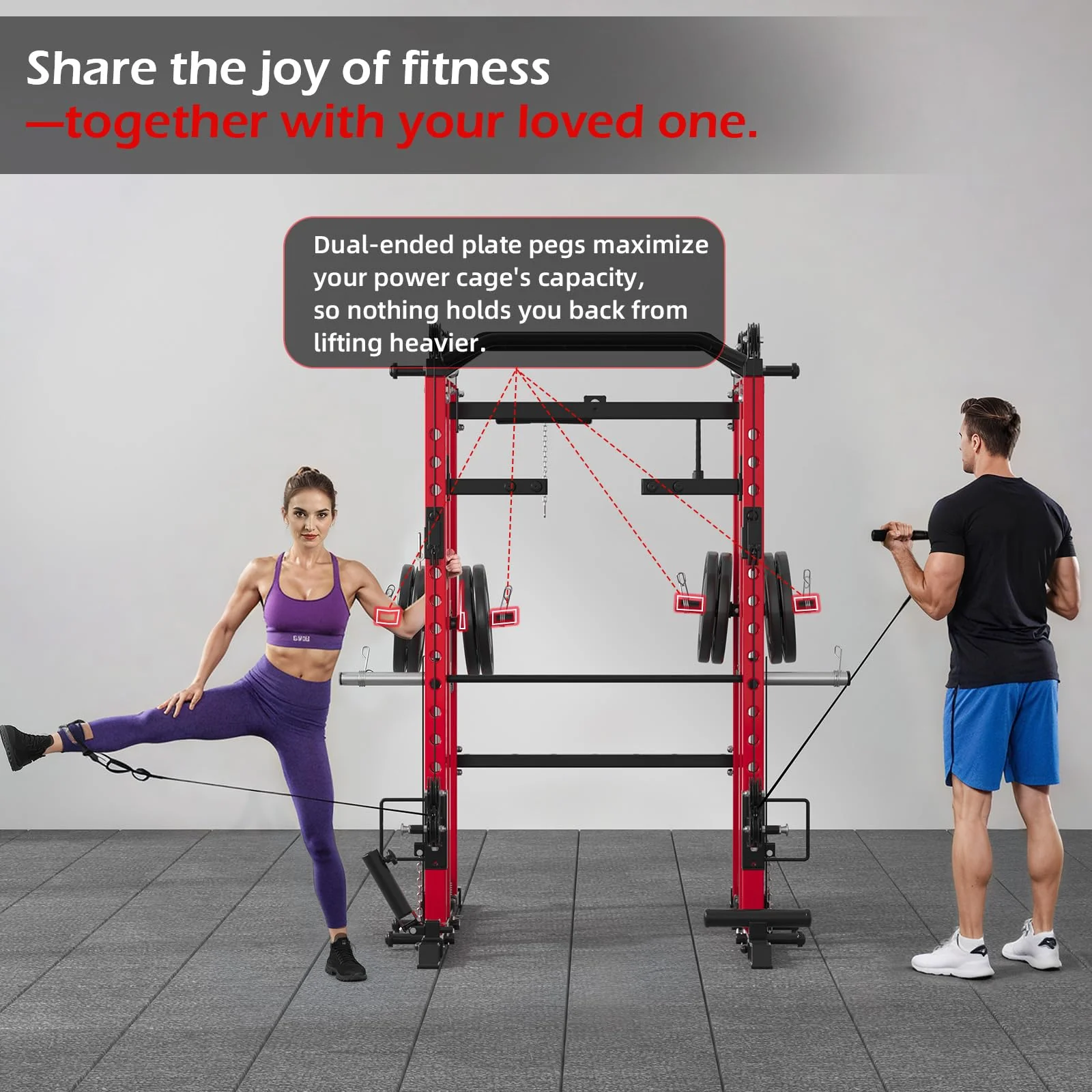 AECOJOY Smith Machine Power Squat Rack Cage, 2000lbs Crossover Machine with LAT Pulldown Strength Training Power Cages
