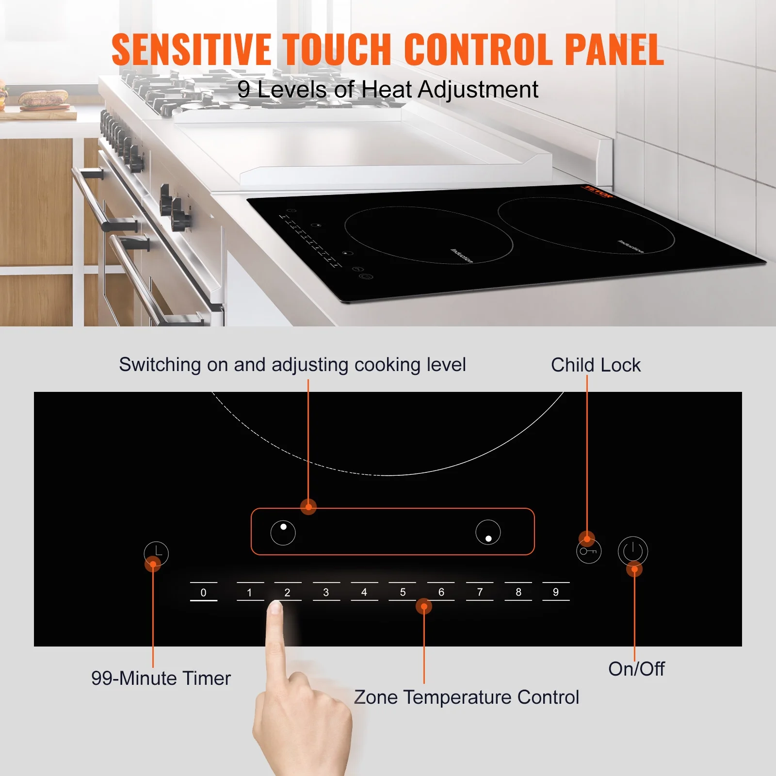 BENTISM 12 inch Electric Cooktop 2 Burners 1800W Stove Top Touch Control(12"/2 Burners/1800W)
