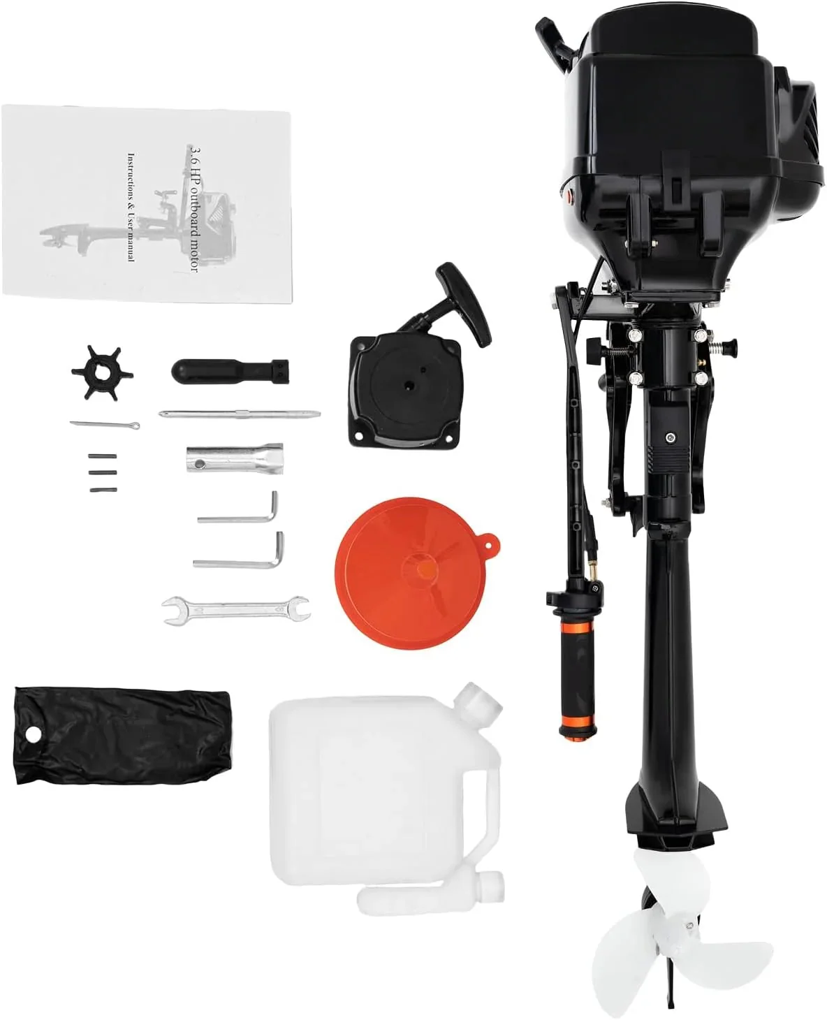 2-STROKE 3.6HP Outboard Motor, 55CC Heavy Duty Fishing Boat Engine 5000RPM Gasoline Short Shaft Boat Motor Water Cooling & Cdi Manual Start…