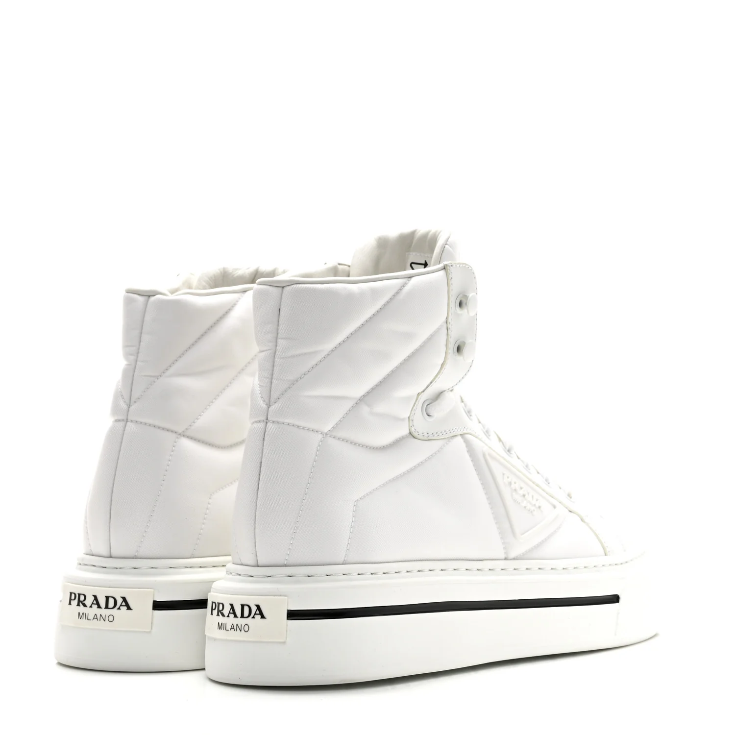 Re-Nylon Gabardine Spazzolato Macro Quilted Triangle Logo High Top 45mm Sneakers 38.5 White