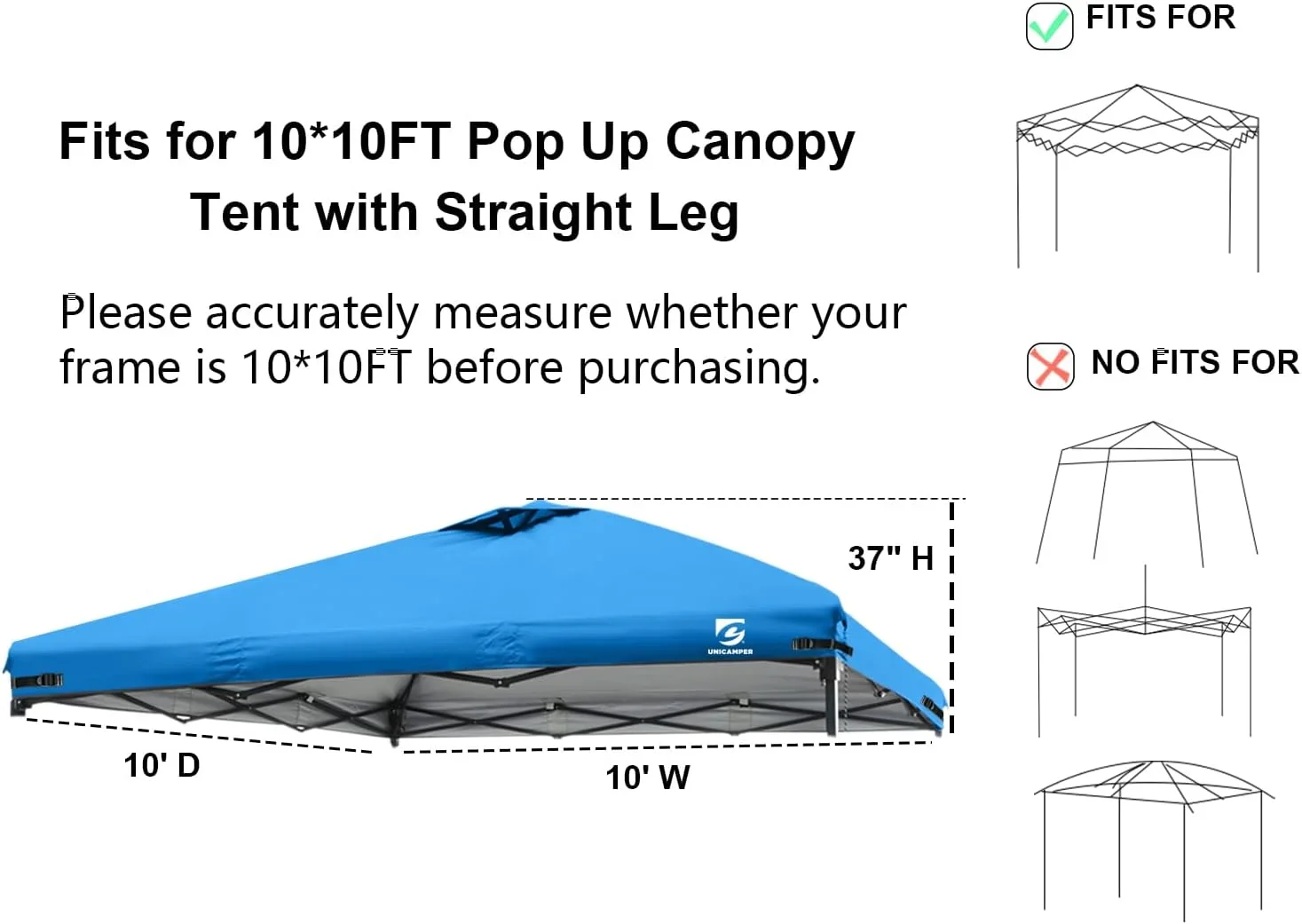 10x10 Pop Up Canopy Replacement Top Cover with Air Vent for Straight Leg Canopy Tent, Waterproof for Outdoor Garden  Camping Sun Shade(Top Only) (Light Blue)