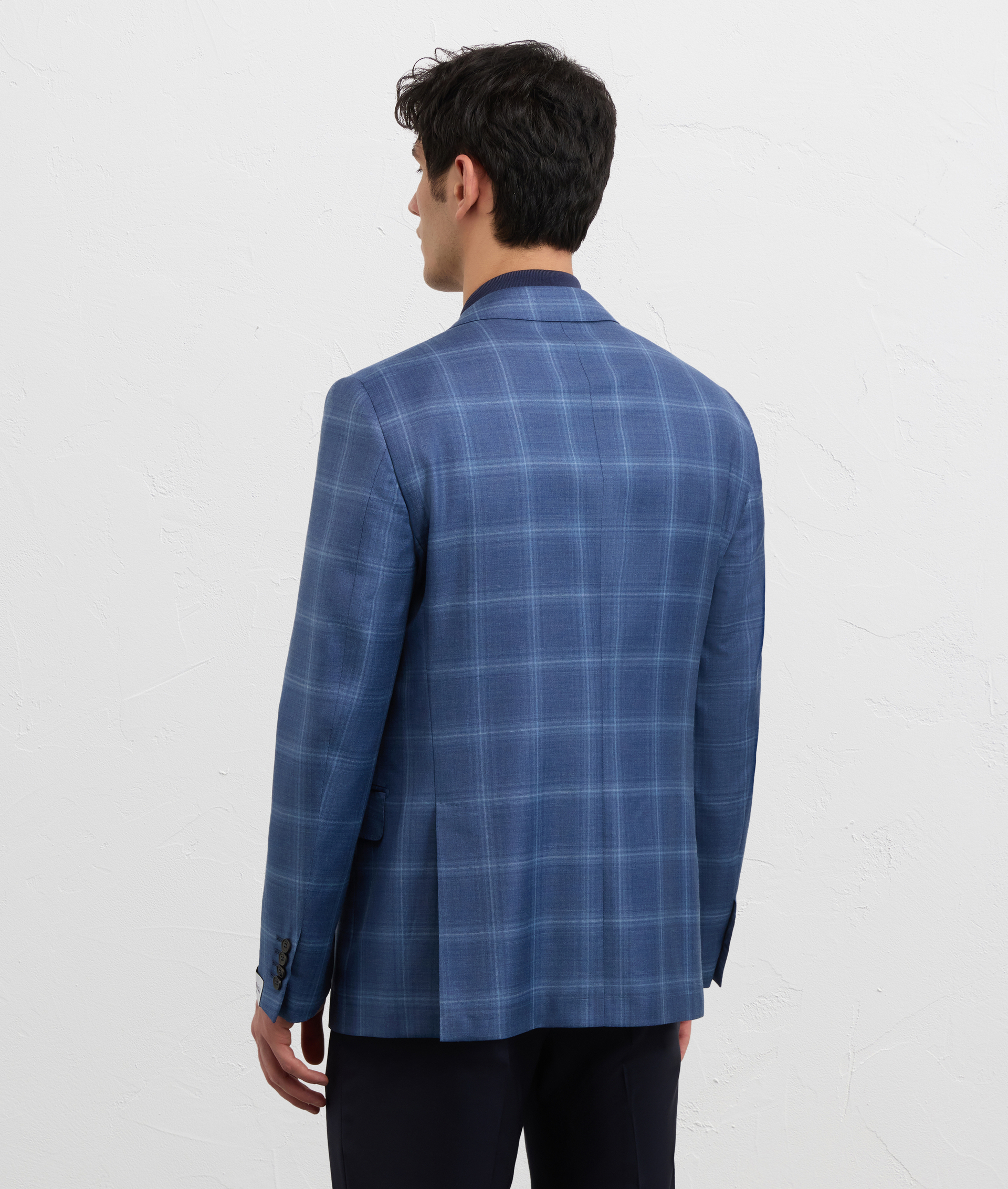 BLUE CHECKED VIRGIN WOOL VICENZA LINE HALF LINED JACKET