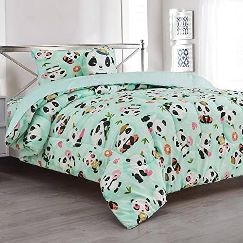 Sapphire Home 6 Piece Panda Bedding Set, Bed in A Bag, Kids Comforter Set with Bed Sheets, Pillow Case, Toy Pillow, Toddler Bedroom Kit, Panda Twin