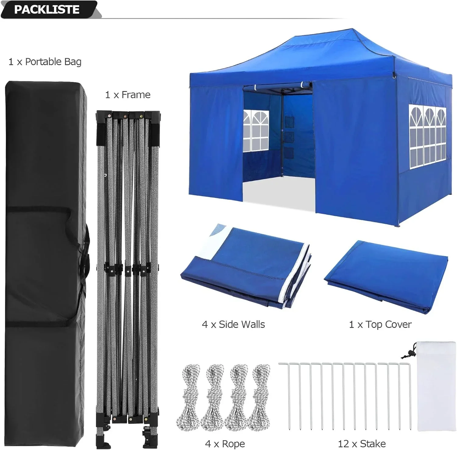 Tente pliante robuste COBIZI 10x20, 6 parois latérales, pour événements commerciaux, mariages et réceptions