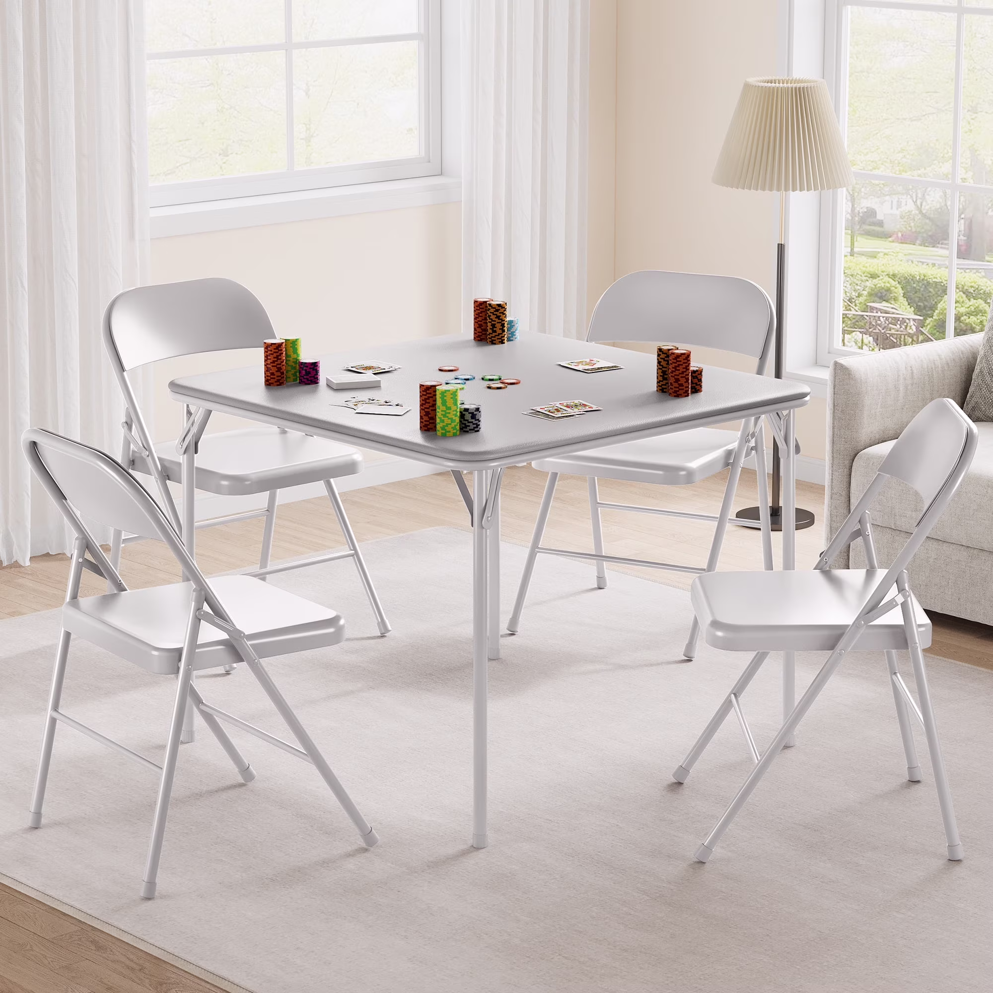 Luku Folding Chairs, Portable Card Chair, Metal Frame, PU Soft Cushion for Dining, Living, Office(4-Pack PU Cushion Chairs/Beige)