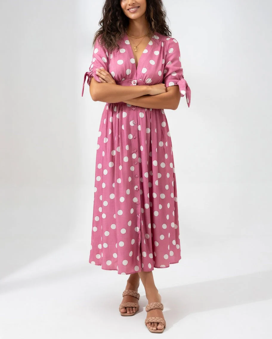 Robe Midi Élégante à Pois pour Femmes
