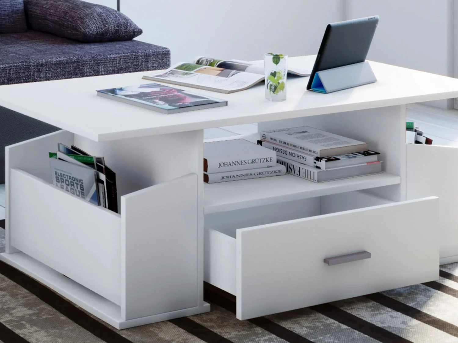 VCM Table basse Junata, avec tiroir, 44 x 110 x 52 cm
