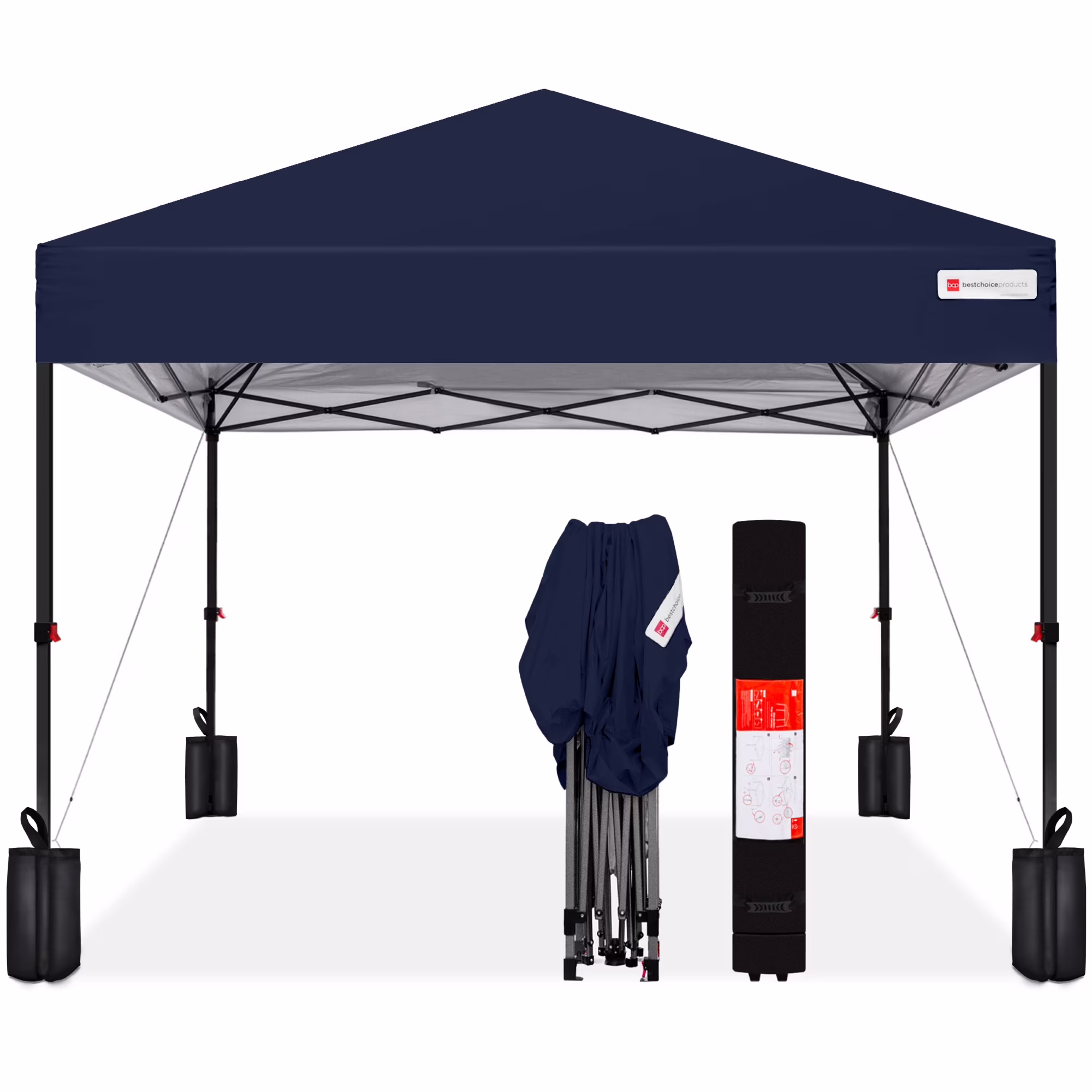 12x12ft Easy Setup Pop Up Canopy w/ 1-Button Setup, Wheeled Case, 4 Weight Bags Navy Blue(Navy Blue)
