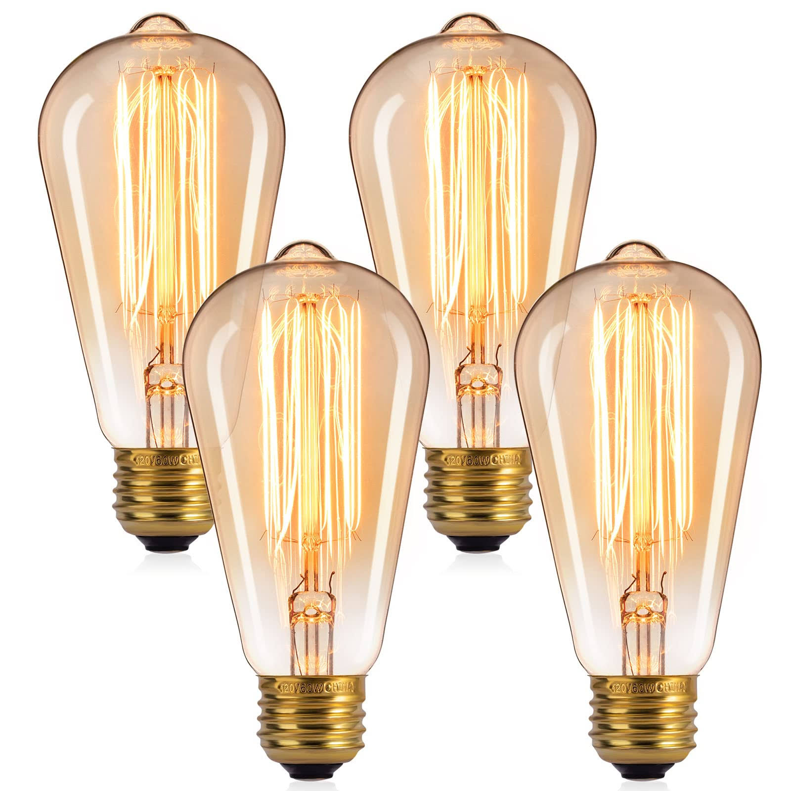 Edison Light Bulbs Brightown 4 Packs Vintage 60 Watt Incandescent Light Bulbs E26 Base Dimmable Decorative Antique Filament Light Bulbs 252 Lumens Amb