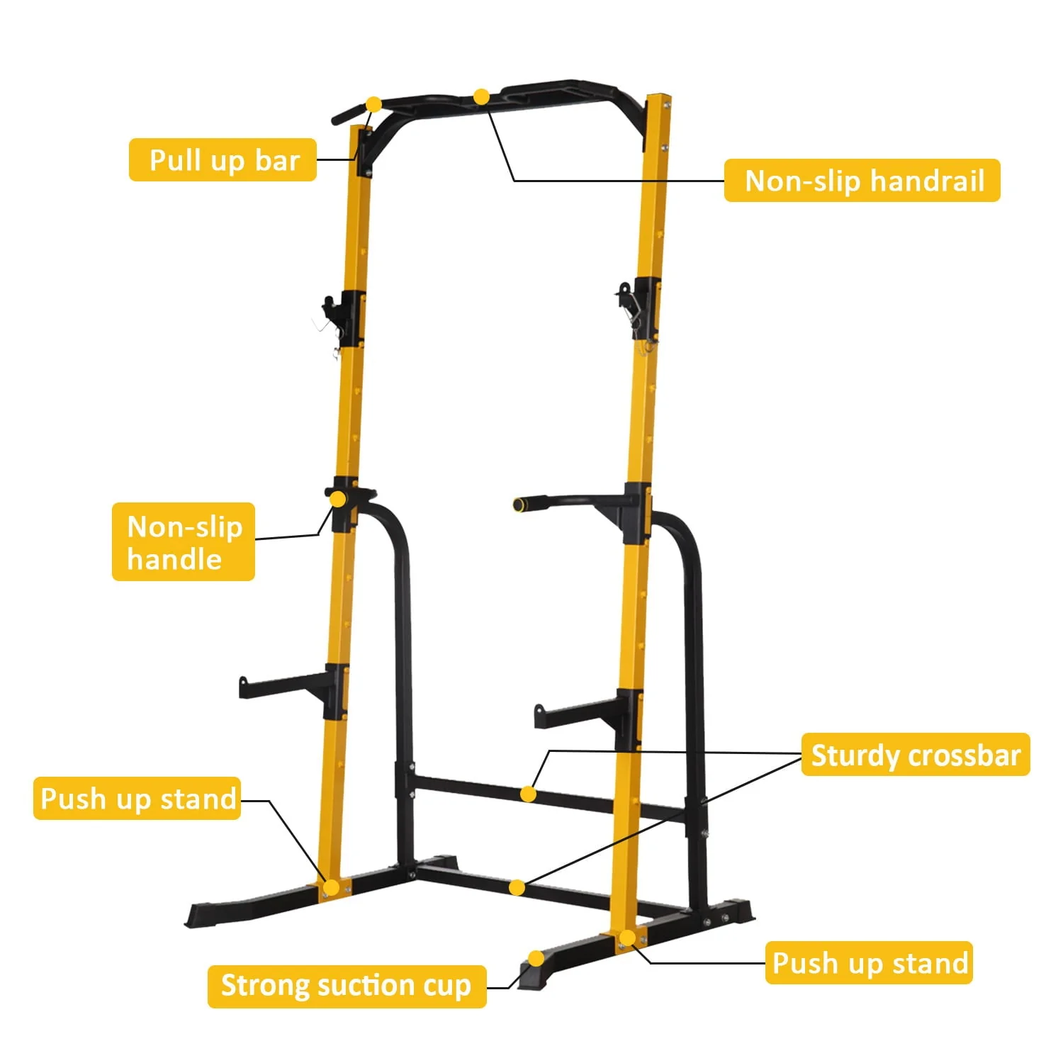 Wesfital Multi - Function Power Tower with Adjustable Barbell Rack Barbell Holder Home Fitness Equipment, Yellow