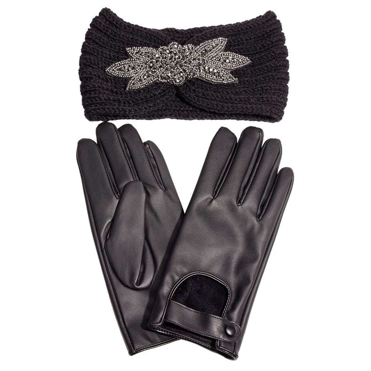 Coffret bandeau et gants noirs assortis