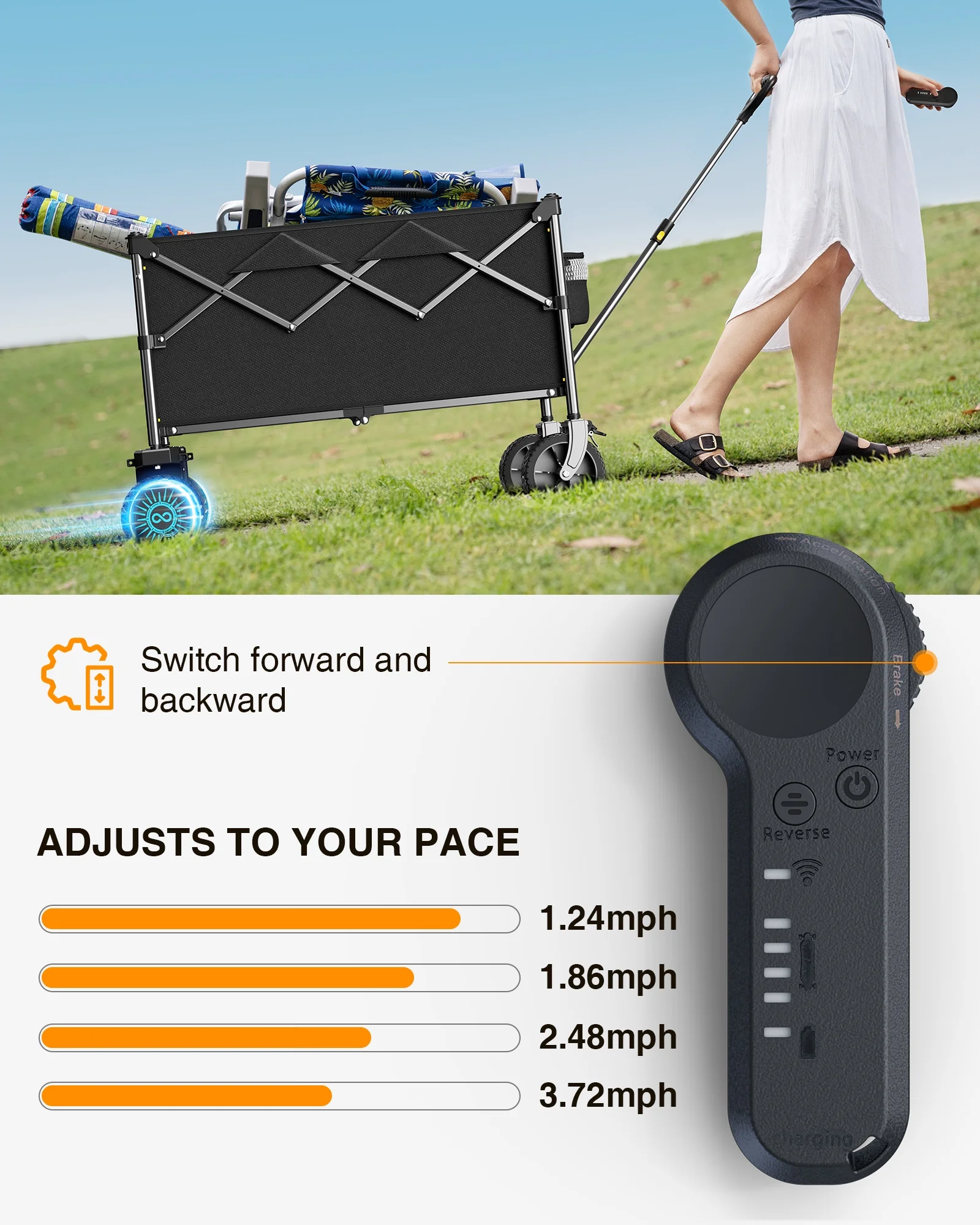 KEESTP Electric Utility Wagon, 300W Motor,Foldable Cart with All Terrain Wheel for Camping/Gardening/Shopping(Standard) - Image 5