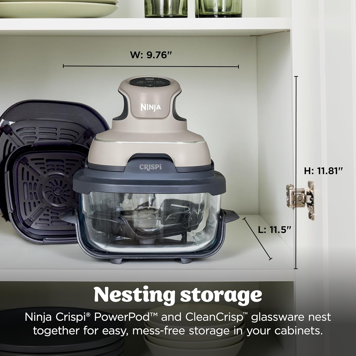 Ninja Crispi Glass Air Fryer, 4-in-1, Stone, FN101ST| Max crisp, bake, air fry, recrisp, 450F max, 4 Qt and 6 Cup containers, PFAS-free glass