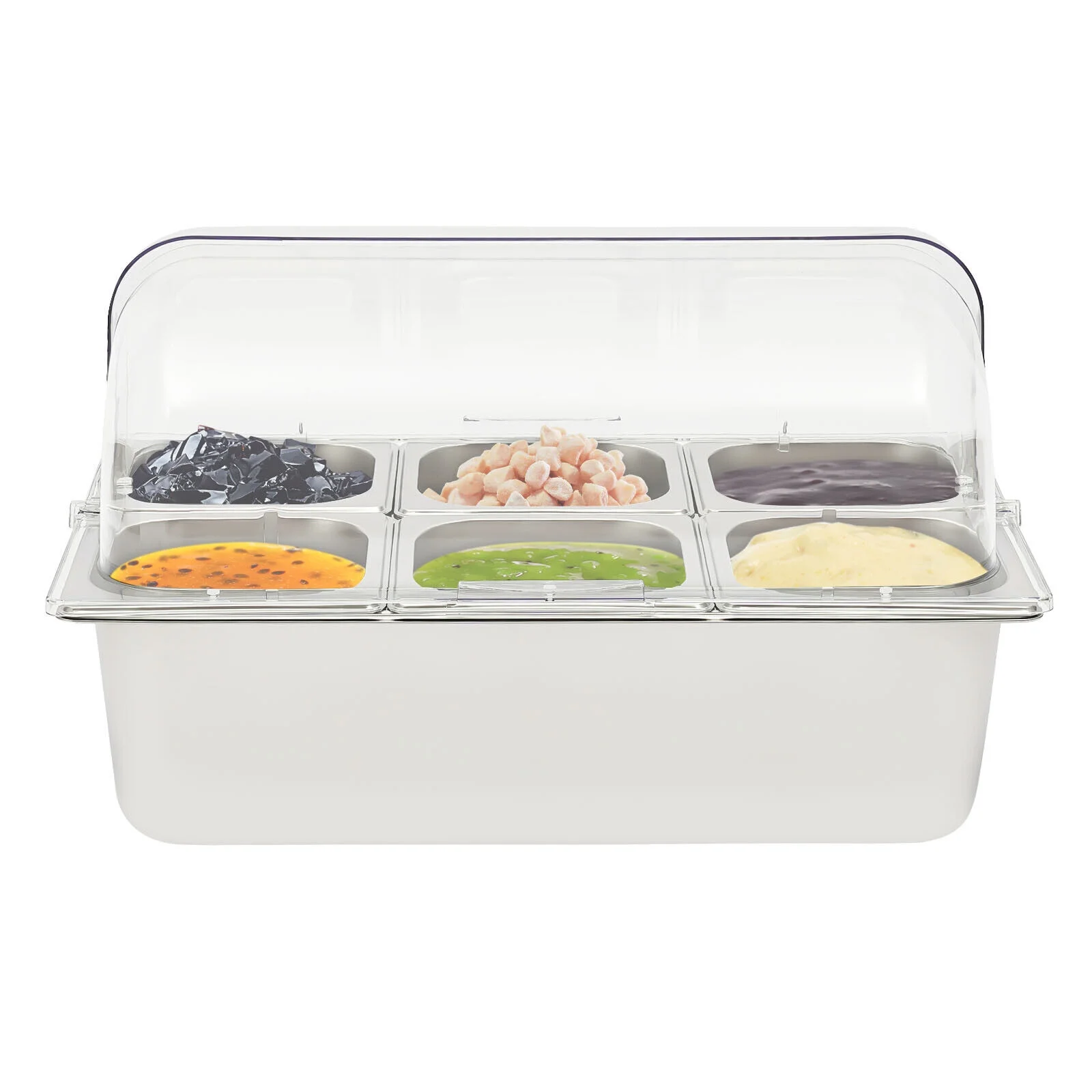 Stainless Steel Ice Food Serving Display Tray with 6 Pans a?? Hot Cold Buffet Chiller Server, PC Roll Cover, Dual-Sided Access, 3.59qt Each Pan, for Catering Party Use - Image 2
