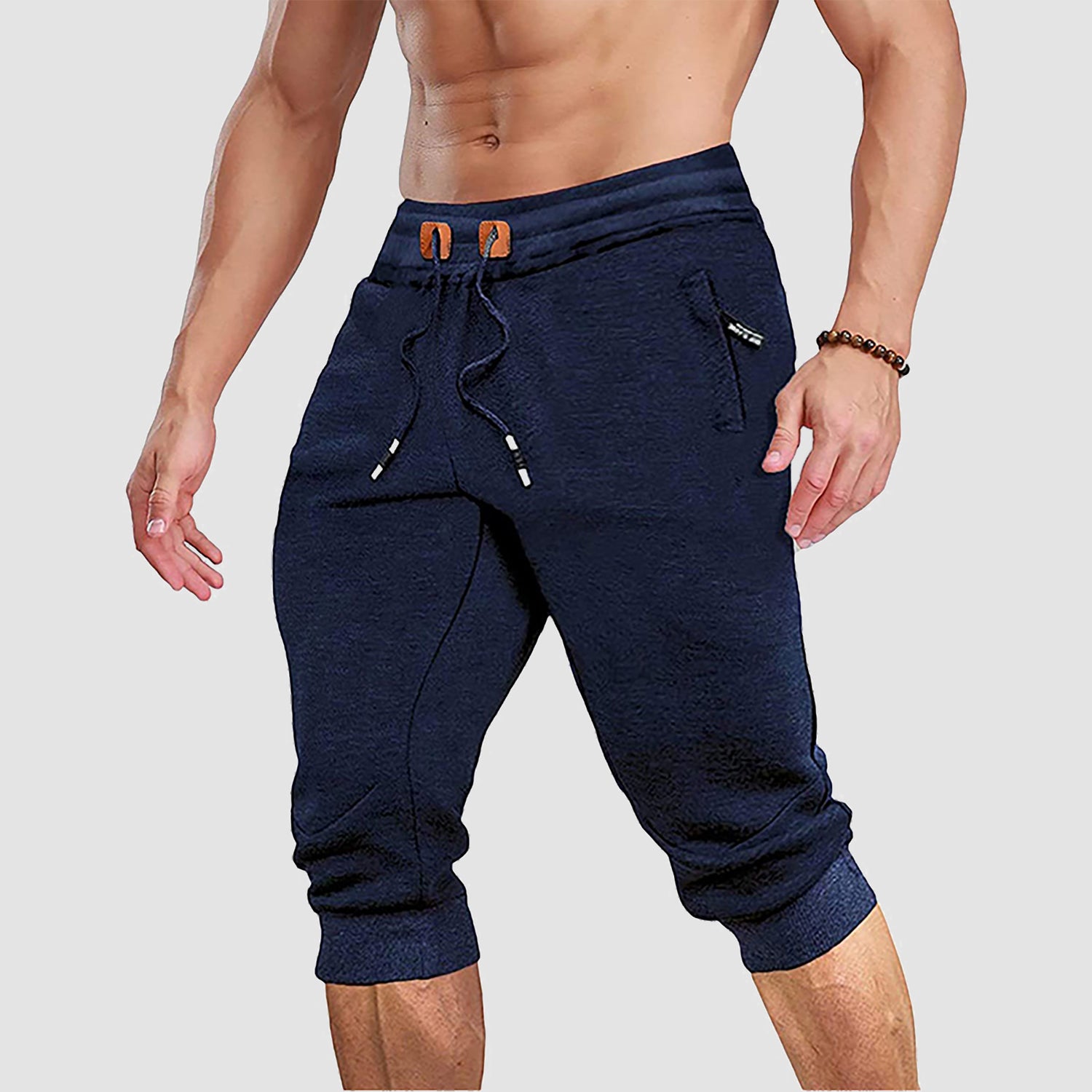 Pantalon de jogging capri pour homme avec poche zippée et cordon de serrage, short d'entraînement fuselé