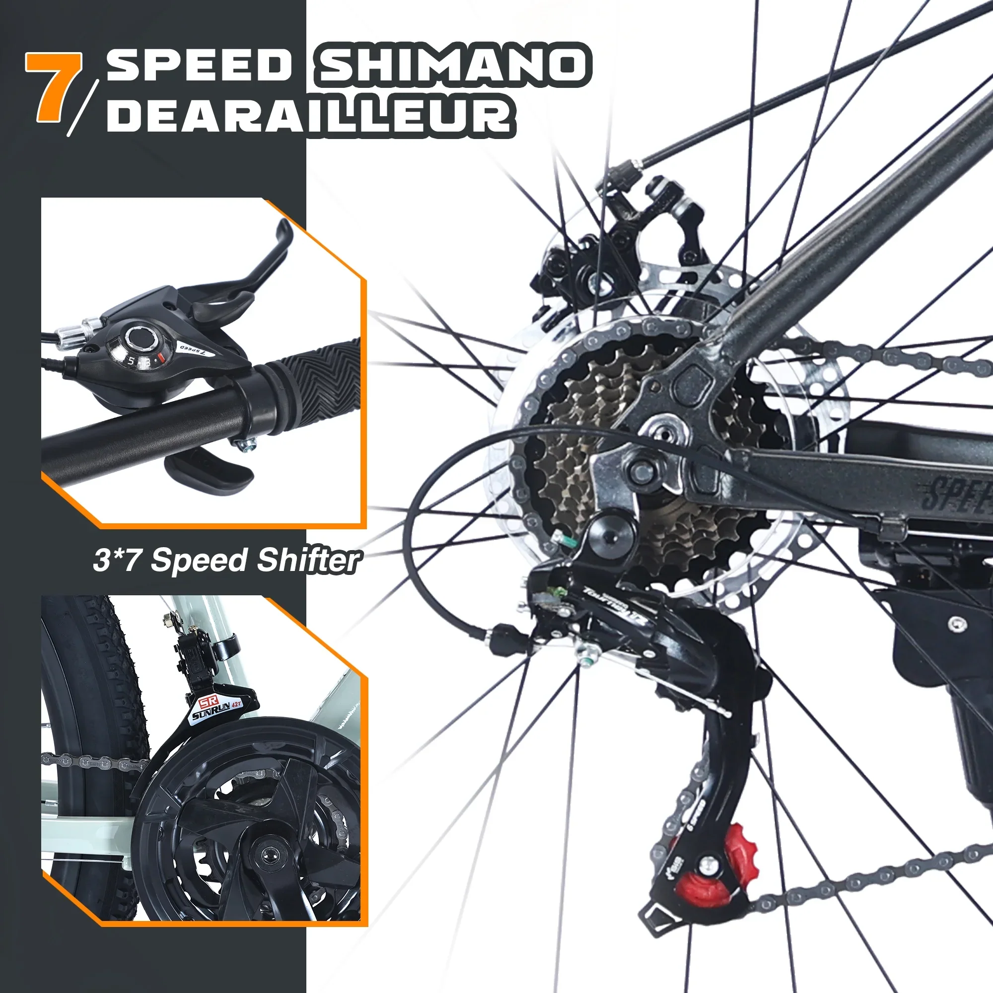 POVANLI  27.5 Inch Mountain Bike Adult Full Shimano 21 Speed Mountain Bike, Dual Disc Brake, Aluminum Frame Disc Brake, Front Suspension, Mountain biking for both men and women, Grey (Gift)