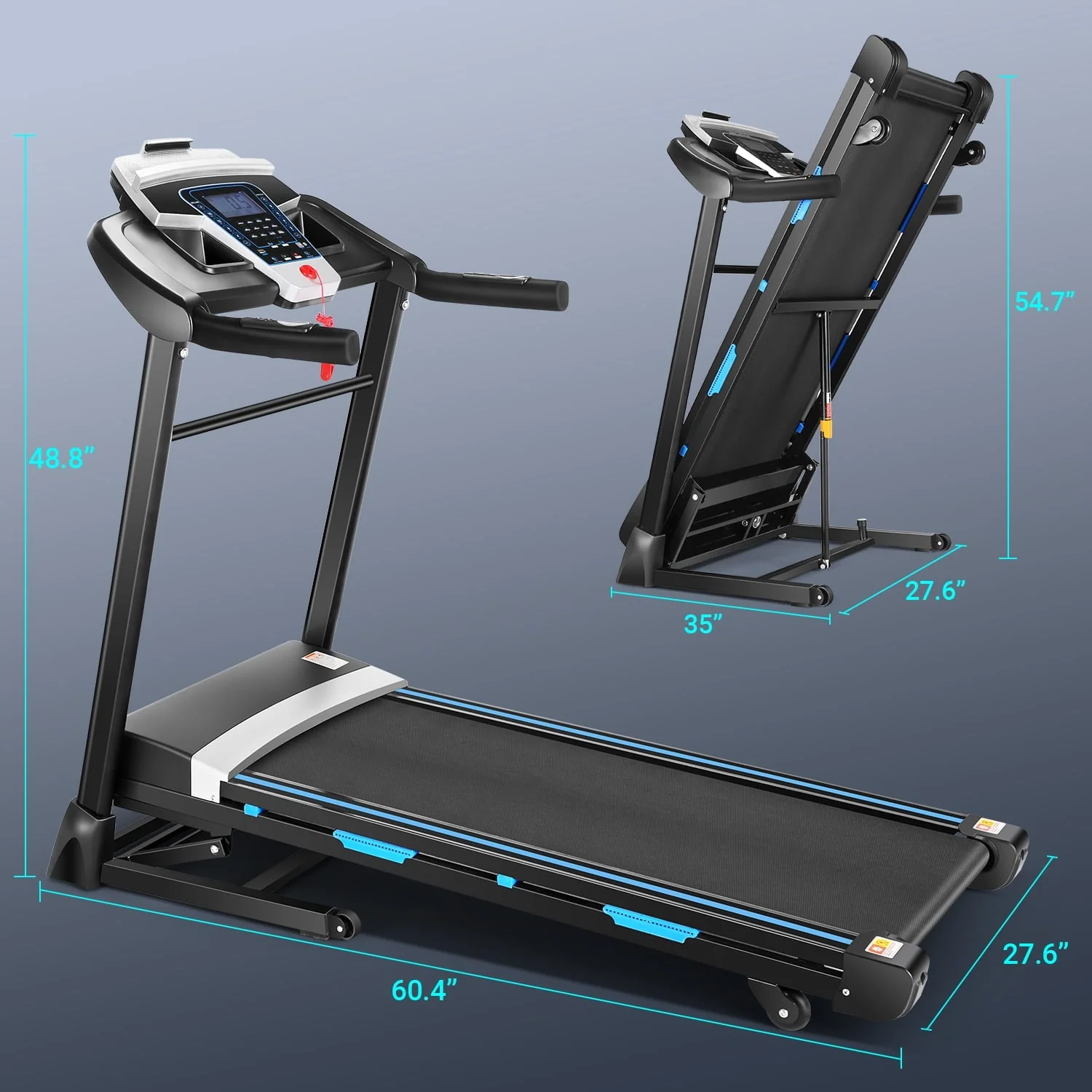 Folding Treadmill with 15% Auto Incline 9 0 mph Speed 12 Preset Program, Strong 3 25HP Motor Running Machine for Cardio Fitness, Black 300lbs Image 9