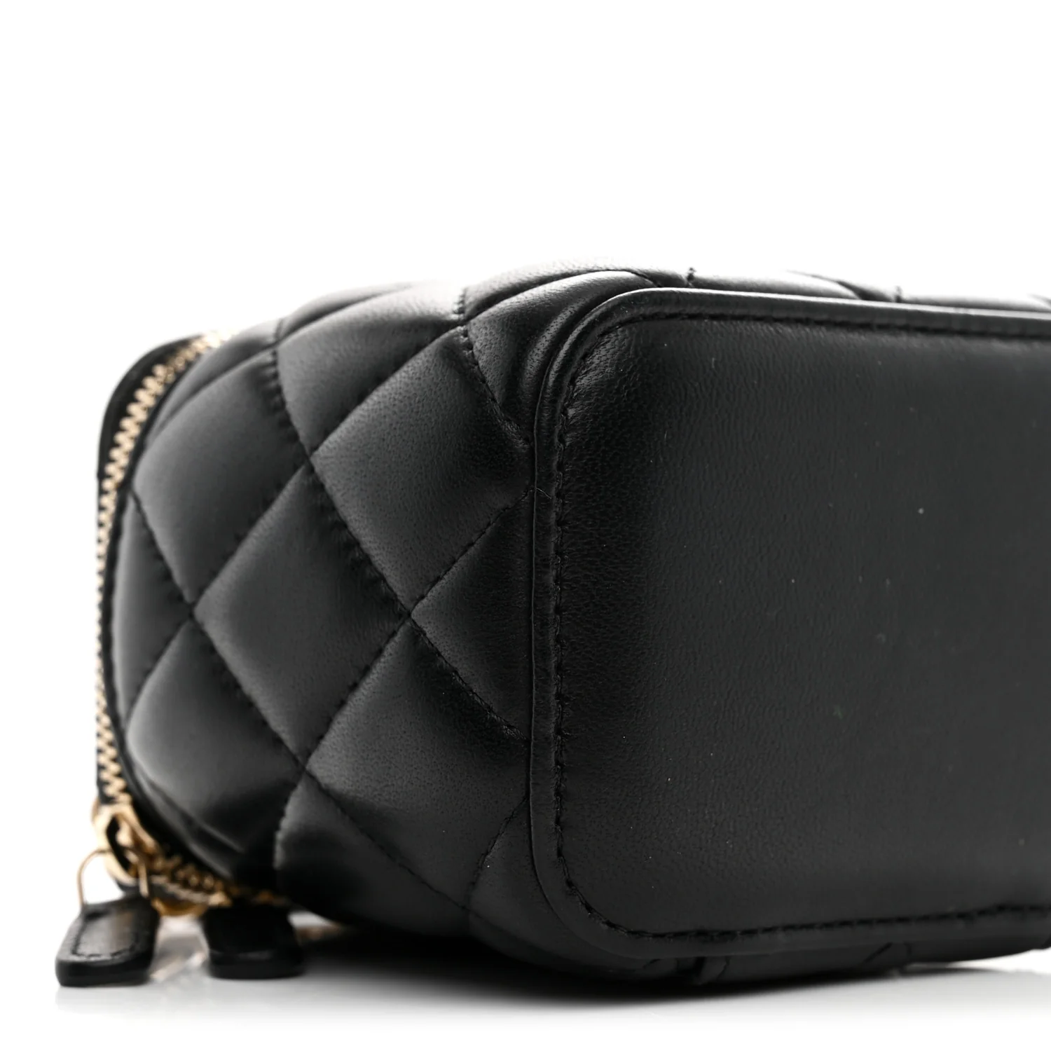 Lambskin Quilted Mini Pearl Crush Vanity Case With Chain Black