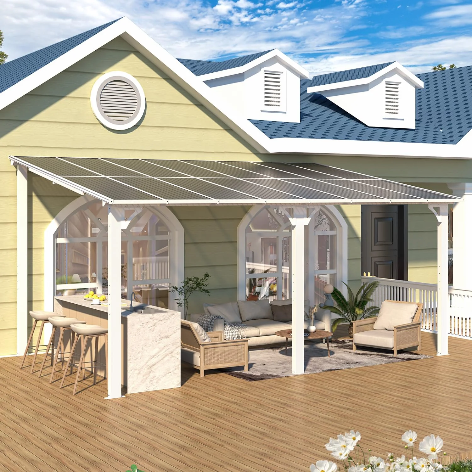 AECOJOY 16'x10' Wall Mounted Gazebos Pergola, White