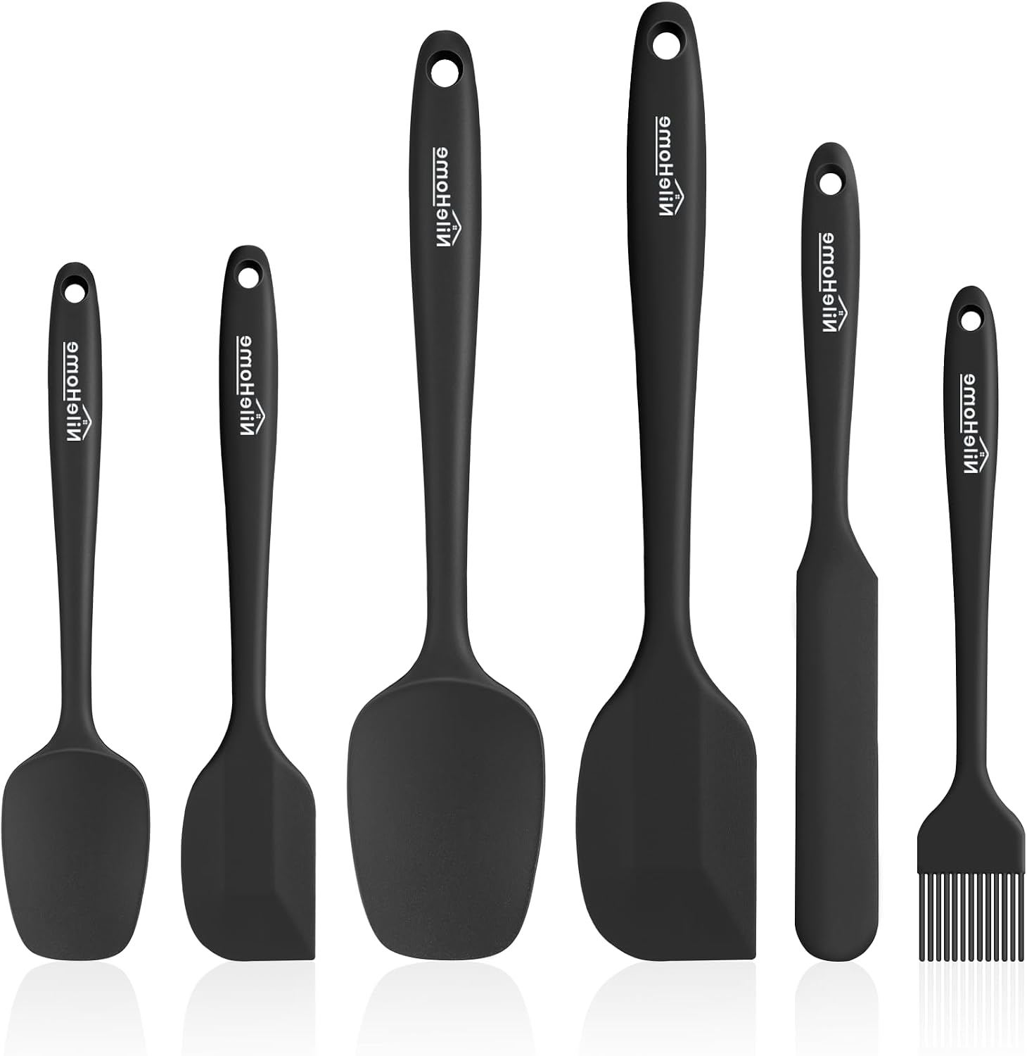 NileHome 6 Pieces Silicone Spatula Set with Silicone Brush, Mixing-Black