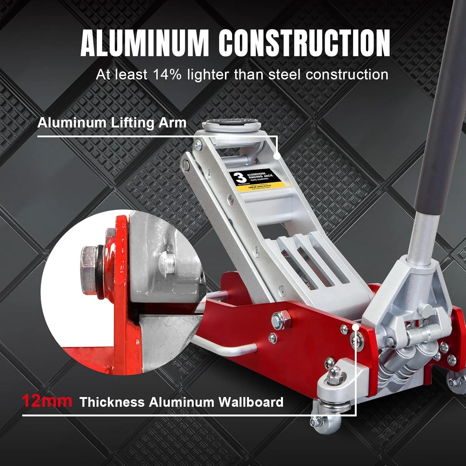 3 Ton (6,600 lb) Low Profile Aluminum Floor Jack Quick Lift Pump Hydraulic Service Jack Lightweight Durable Garage Jack for Cars SUVs Red - Image 3