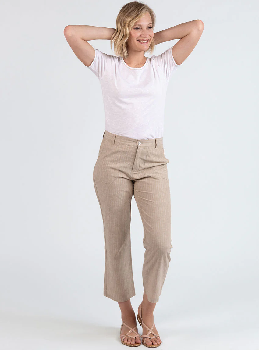 Pantalon rayé beige 7/8ème femme